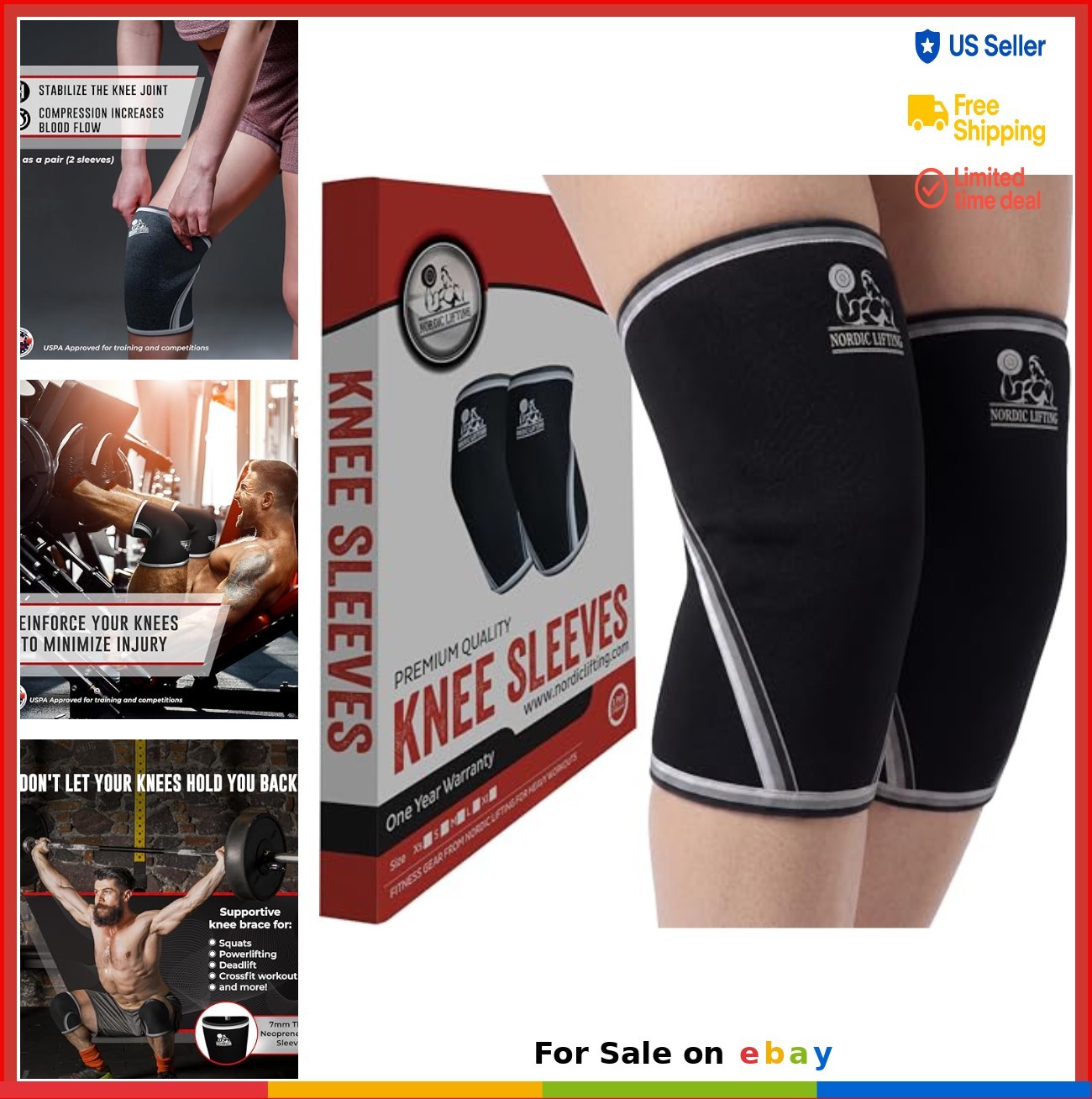 Knee Sleeves 7mm Neoprene Compression for Weightlifting Squats Powerlifting Gym