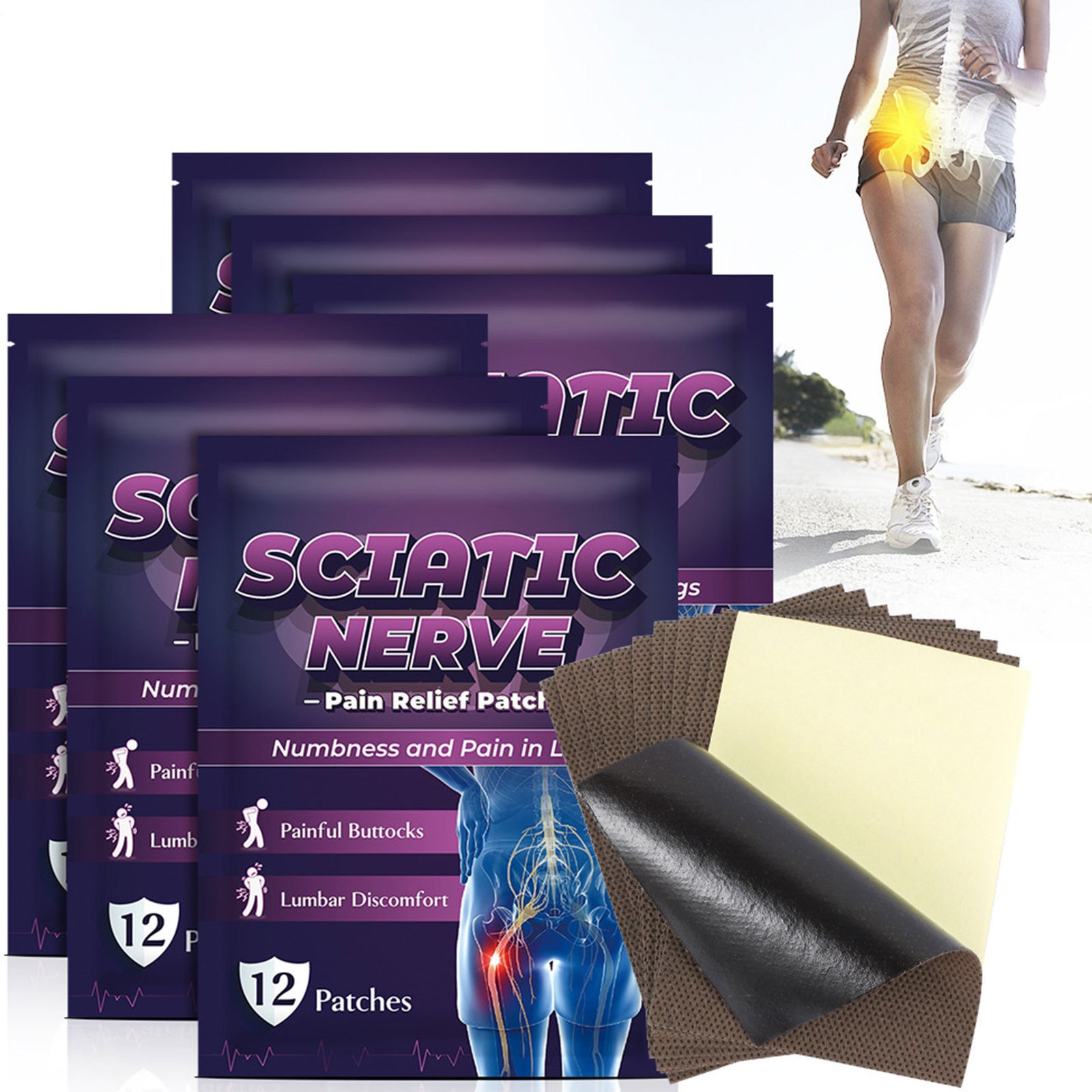 12Pcs Sciatica Pain Relief Patches Nerve Bone Hip Ache Muscle Joint