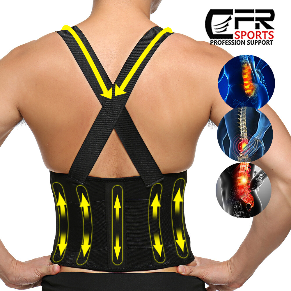 Heavy Duty Weight Lift Back Support Brace Belt Lumbar Lower Waist Suspender Work