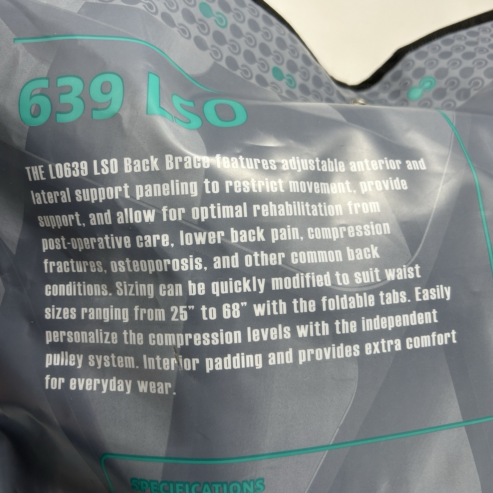 Core tech By Vivehealth 639 LSO SPINAL BACK BRACE NEW IN BAG