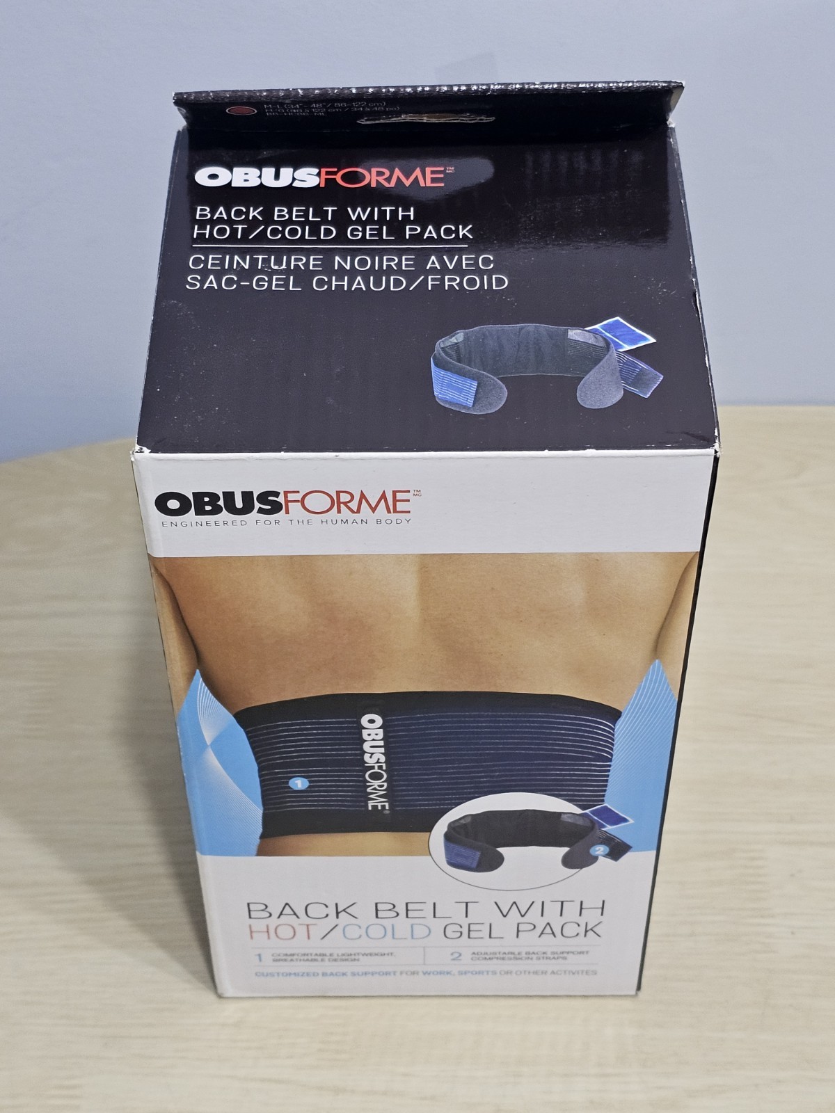 ObusForme Back Support Belt w/ Hot & Cold Gel Pack Adjustable Lumbar Brace Pain
