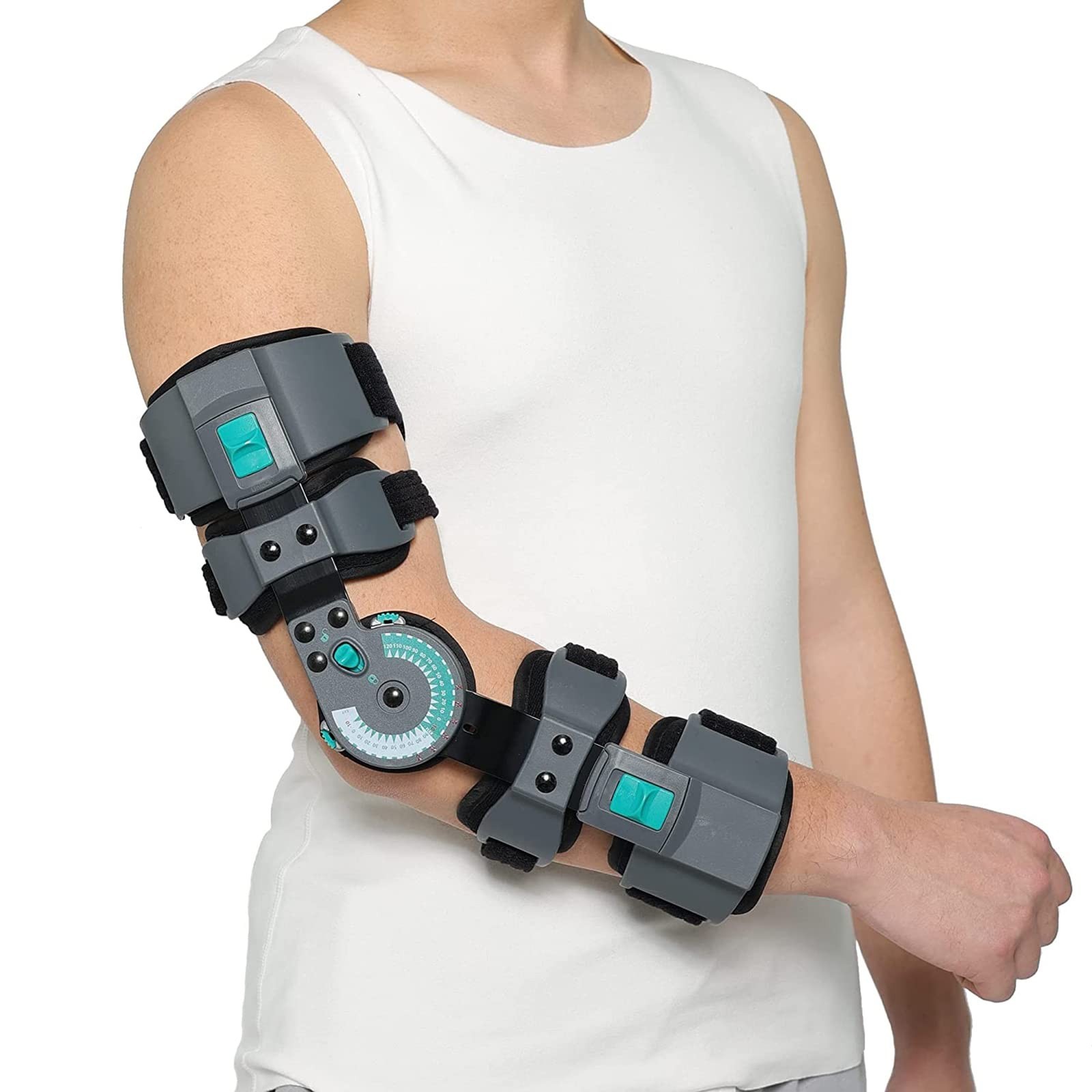 DOUKOM Hinged Post Op Elbow Brace, Adjustable Range of Motion Support -RIGHT