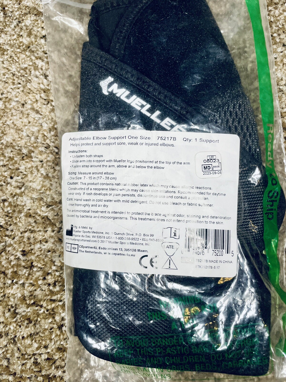 Mueller Elbow Brace Support Adjustable Antimicrobial Fabric Slip On Design