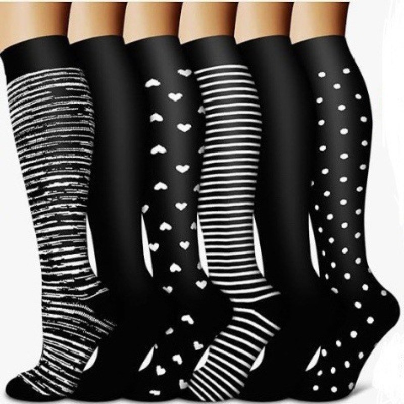 6Pairs Compression Sock Running Sock Medical Nursing 20-30mmhg for Flight Travel