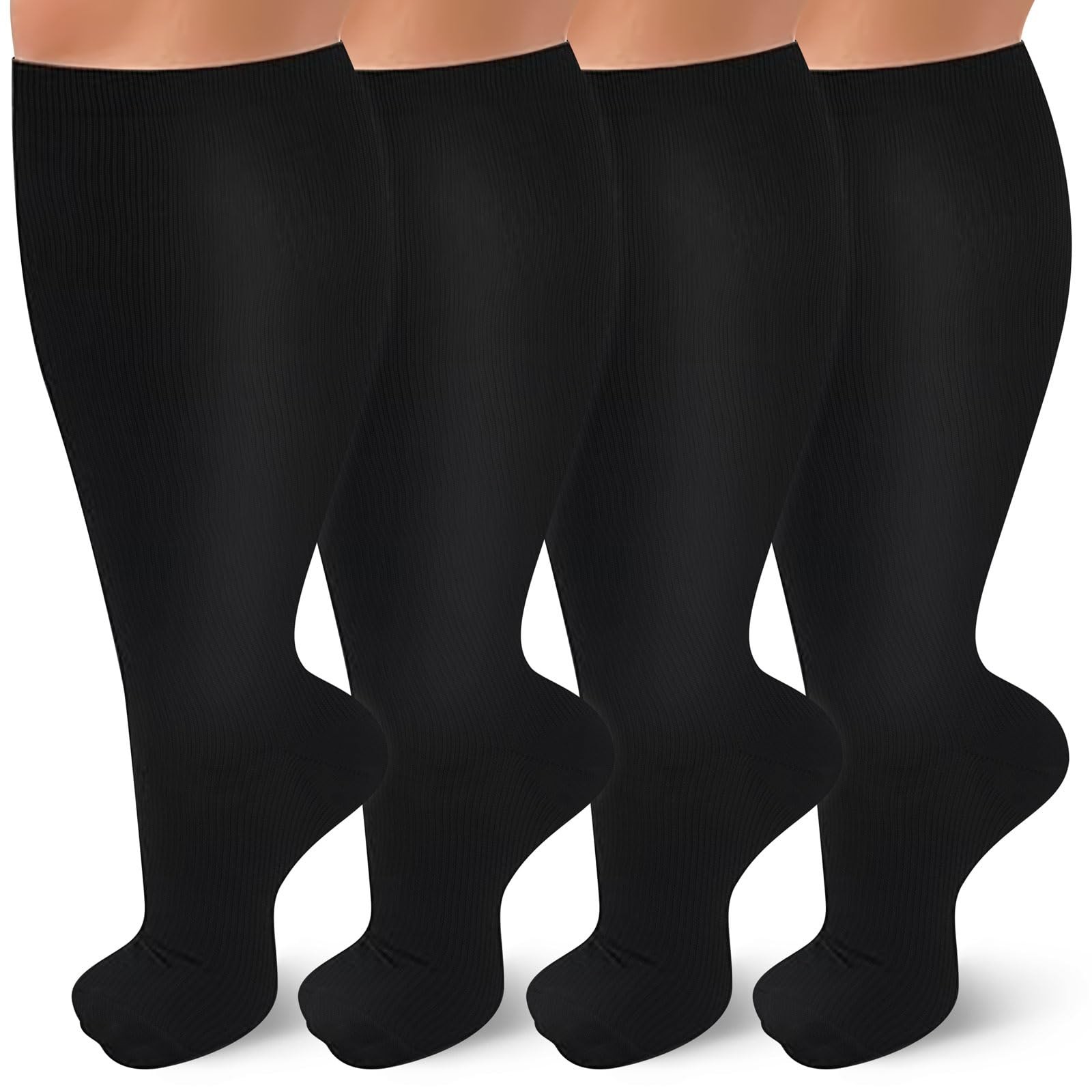 4 Pairs Plus Size Compression Socks for Women and Men 20-30 mmHg Wide Calf Ex…