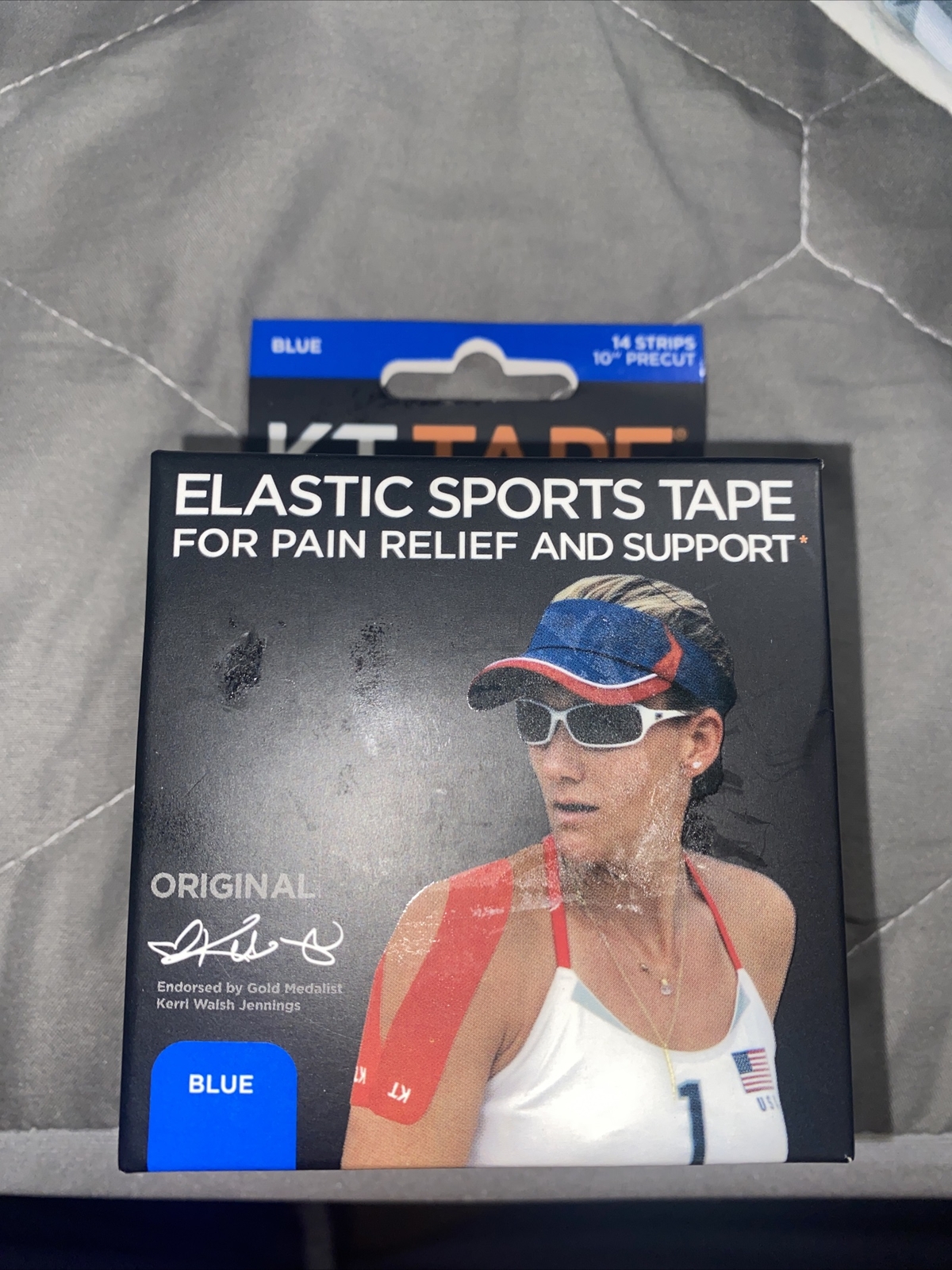 KT Tape 14 PC 10″ Precut Strips Blue Elastic Hypoallergenic