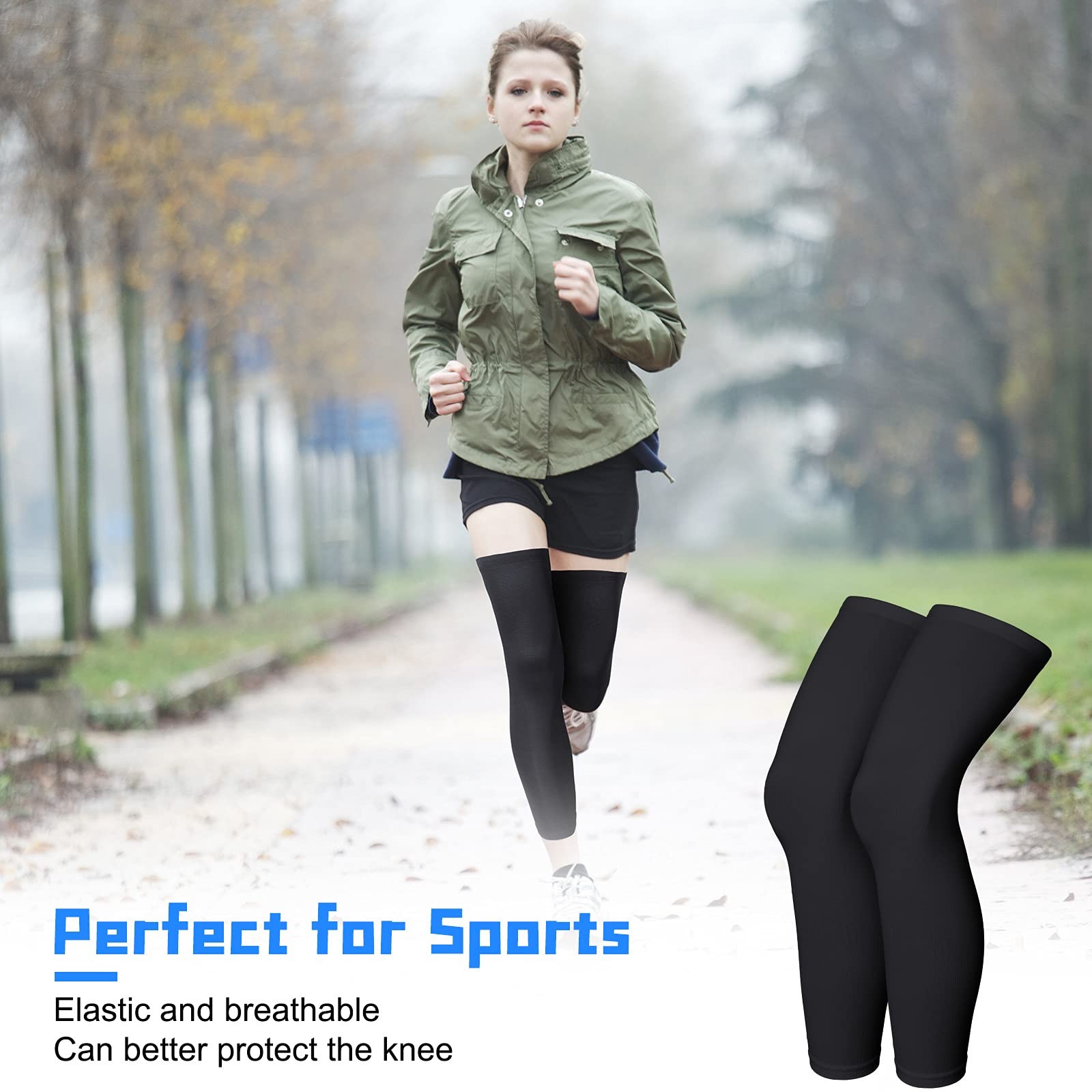 2 Pairs Full Length Compression Leg Sleeves for Men Women Sports Cycling Running
