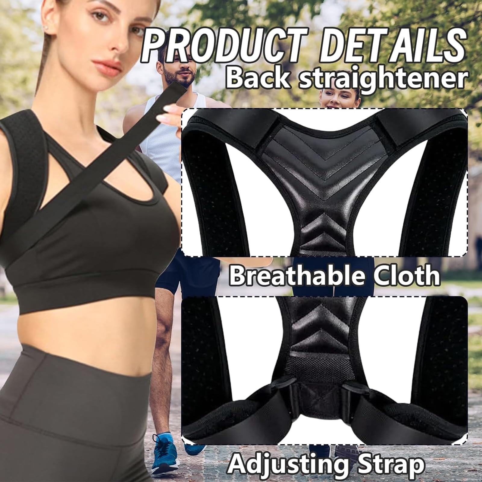 Posture Corrector for Women, Back Straightener Men, Upper Black