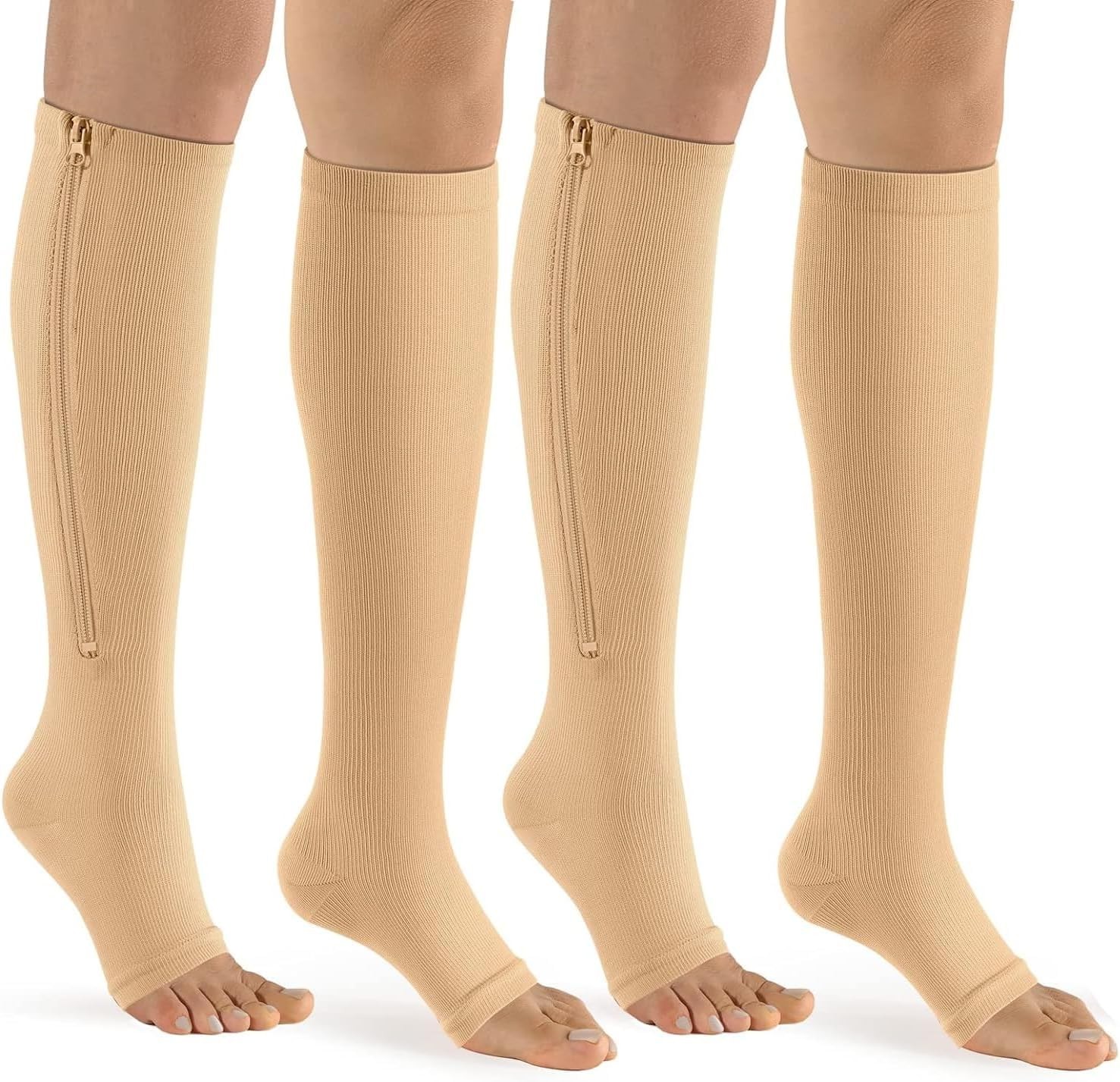 Zipper Open Toe Compression Socks for Women Men 2 Pairs Knee high 15-20 mmHg …