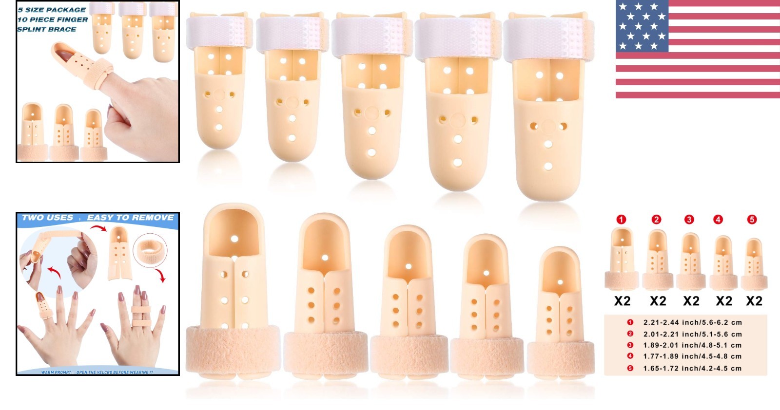 10 Pcs Mallet Finger Splint Set – Adjustable 5 Sizes for Arthritis Relief