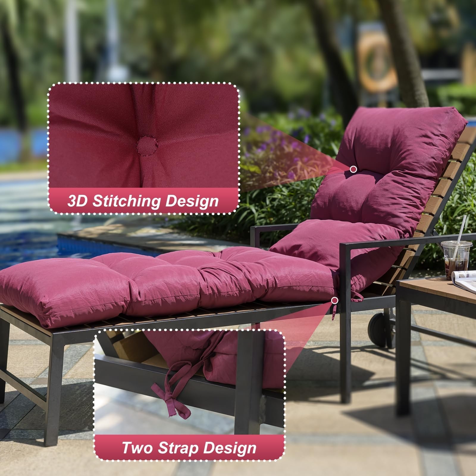 Outdoor Lounge Chair Cushions, 74.4 x 22 x 4.7 Inches Waterproof Fade Resista…