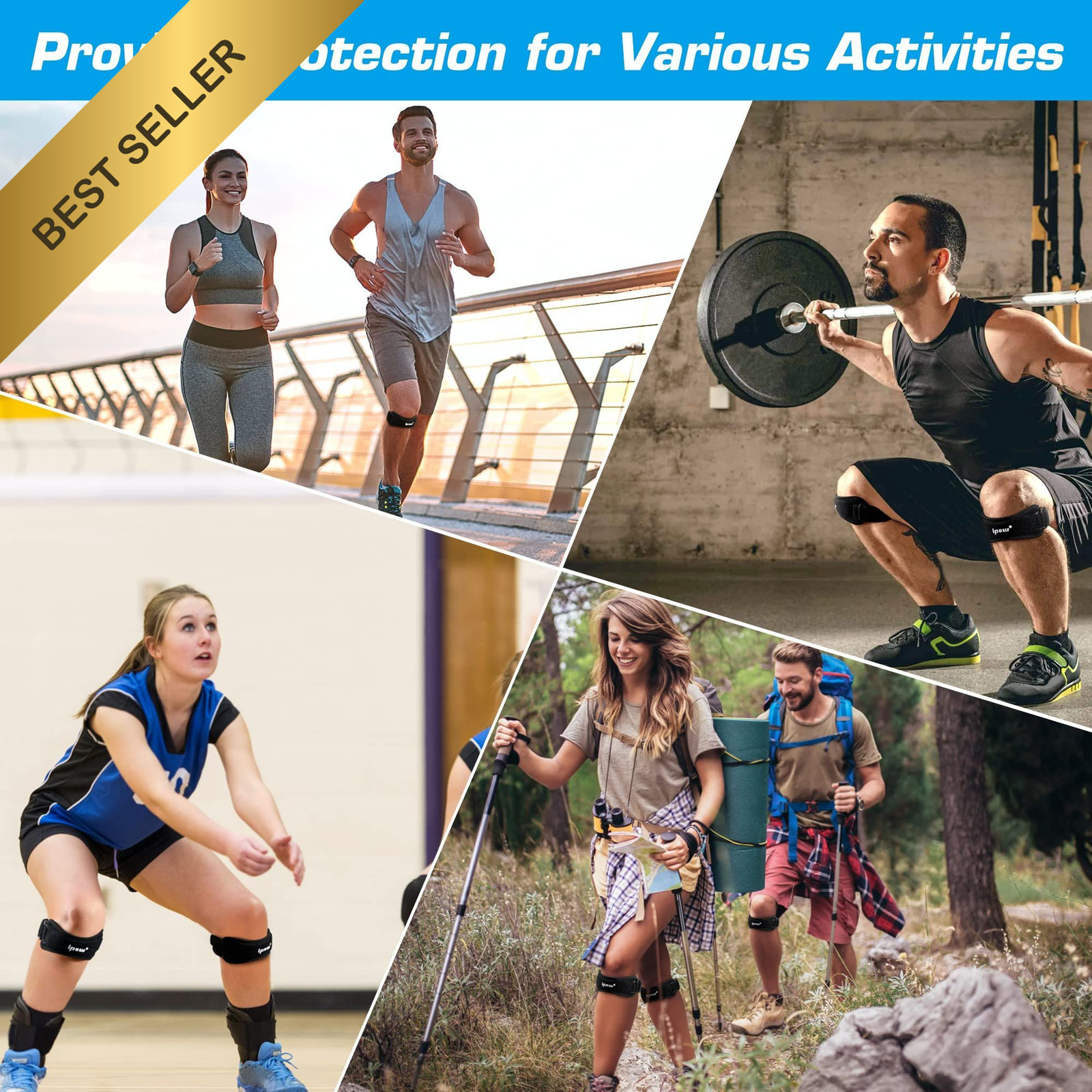 IPOW 2 Pack Patella Tendon Knee Strap Support Pain Relief for Running Workouts