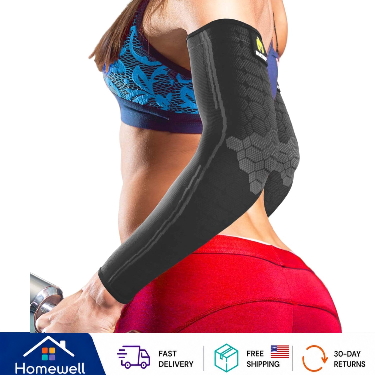 Medium Arm Support Sleeves for Elbow Pain Relief – Comfortable & Durable Black