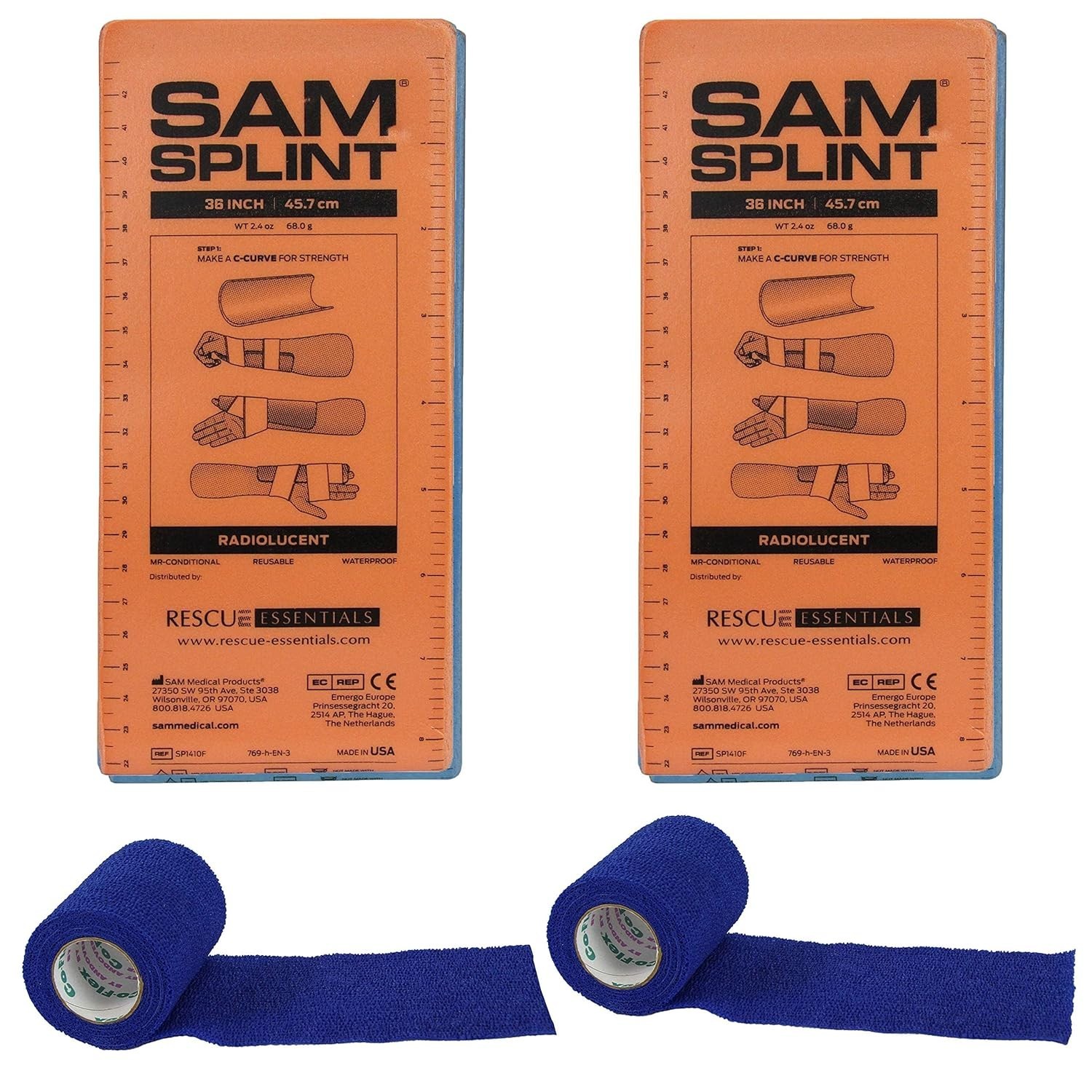 SAM Splint Combo Pack 4.25″x36″ Moldable Splints Cohesive Wrap 4-Piece Kit