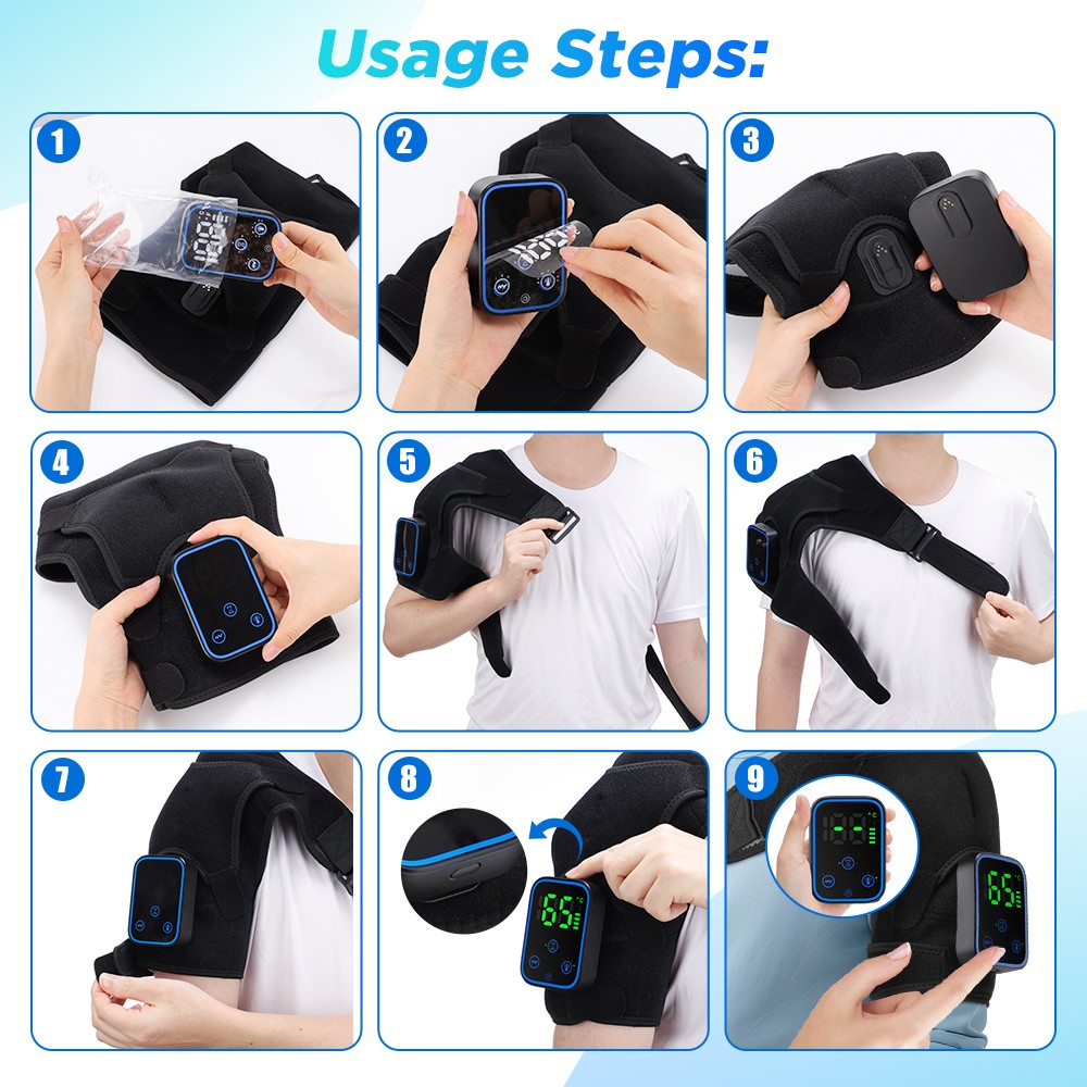 Cordless Heated Shoulder Massager Joint Brace Vibration Relief Pain App Control