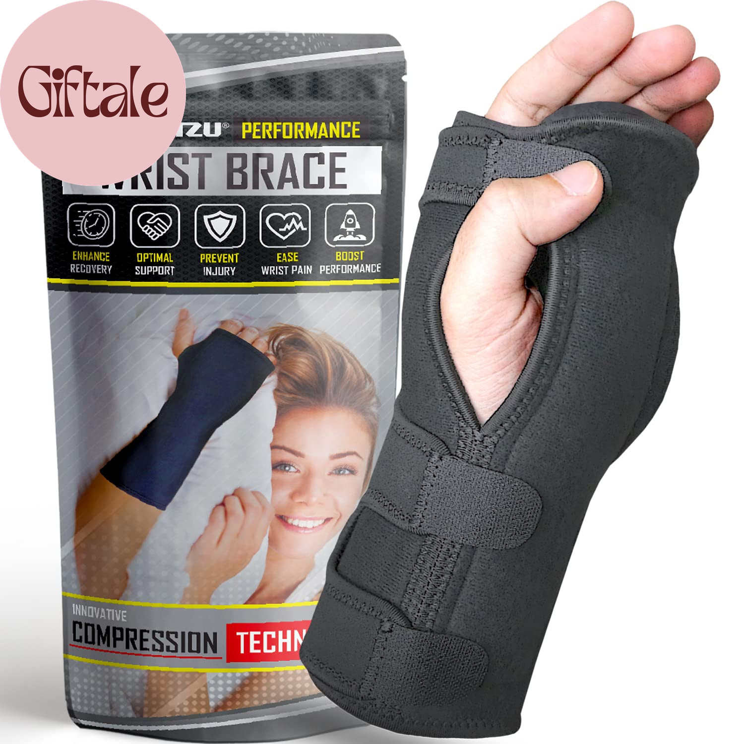 Carpal Tunnel Wrist Brace Night Support with Splint Stabilizer & Palm Cushion, A