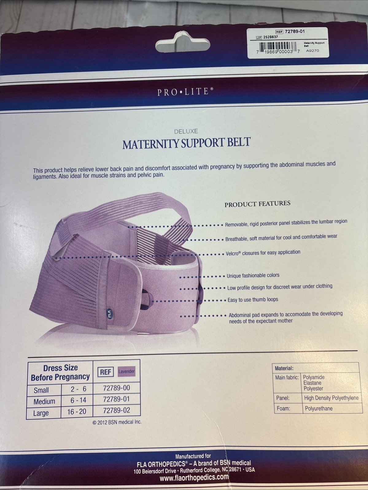 FLA Medium Pro-Lite Deluxe Maternity Support Belt Lavender