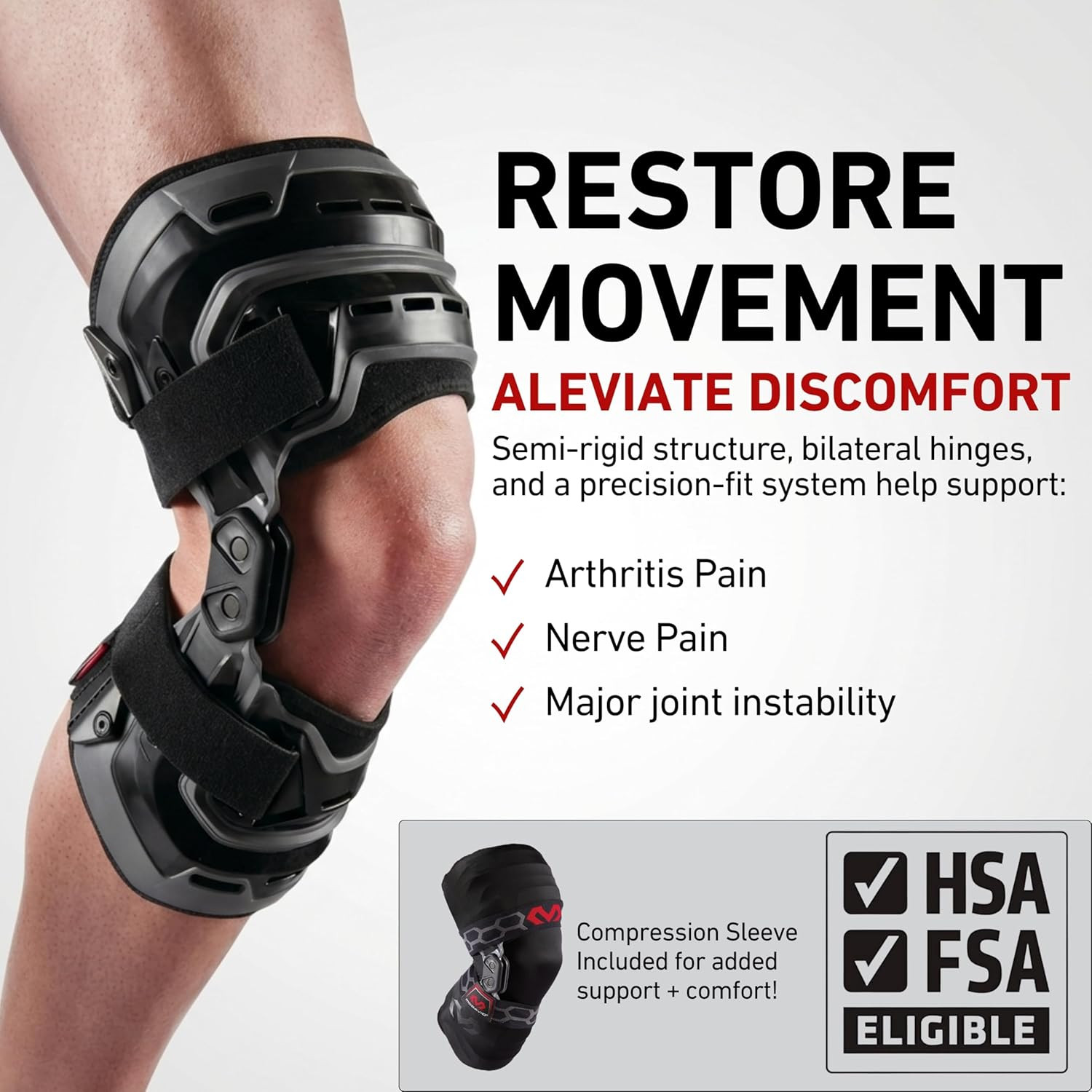 Knee Brace, Heavy Duty Hinged Knee Braces for Knee Pain, Instabilities, Ligament