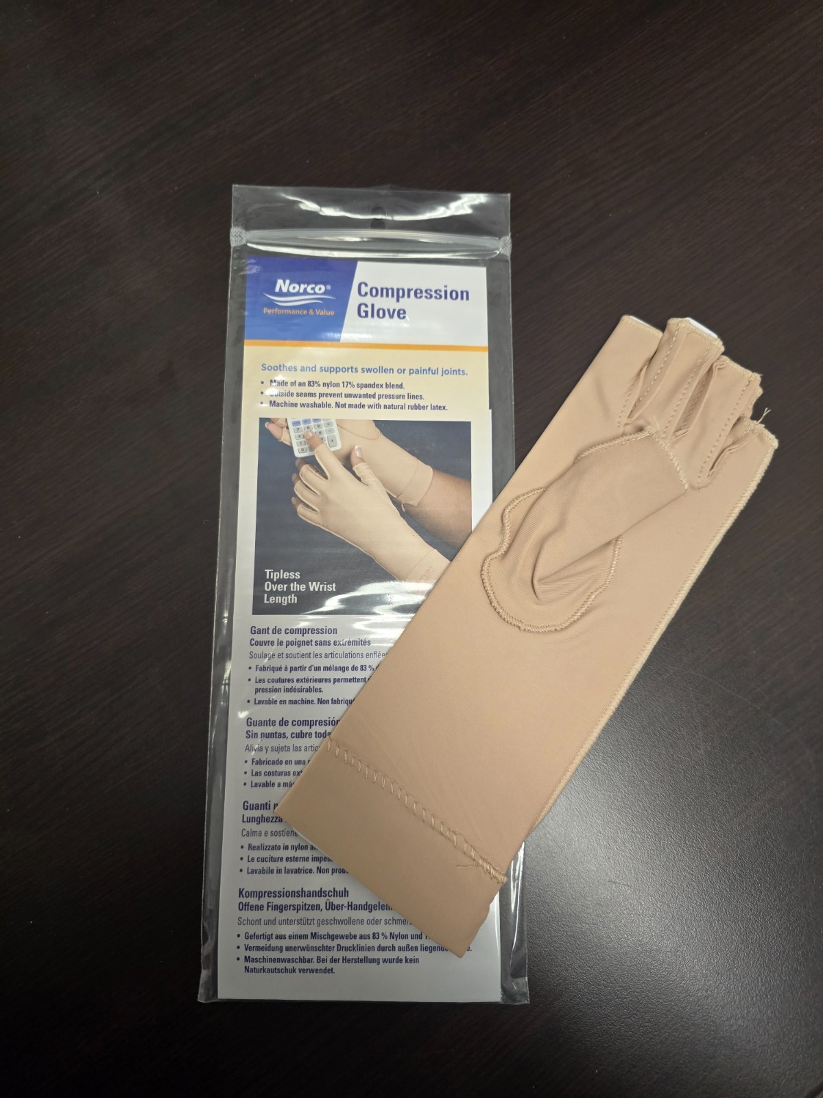 Norco Compression Glove – NEW Large LEFT Tipless Finger Over the Wrist Length