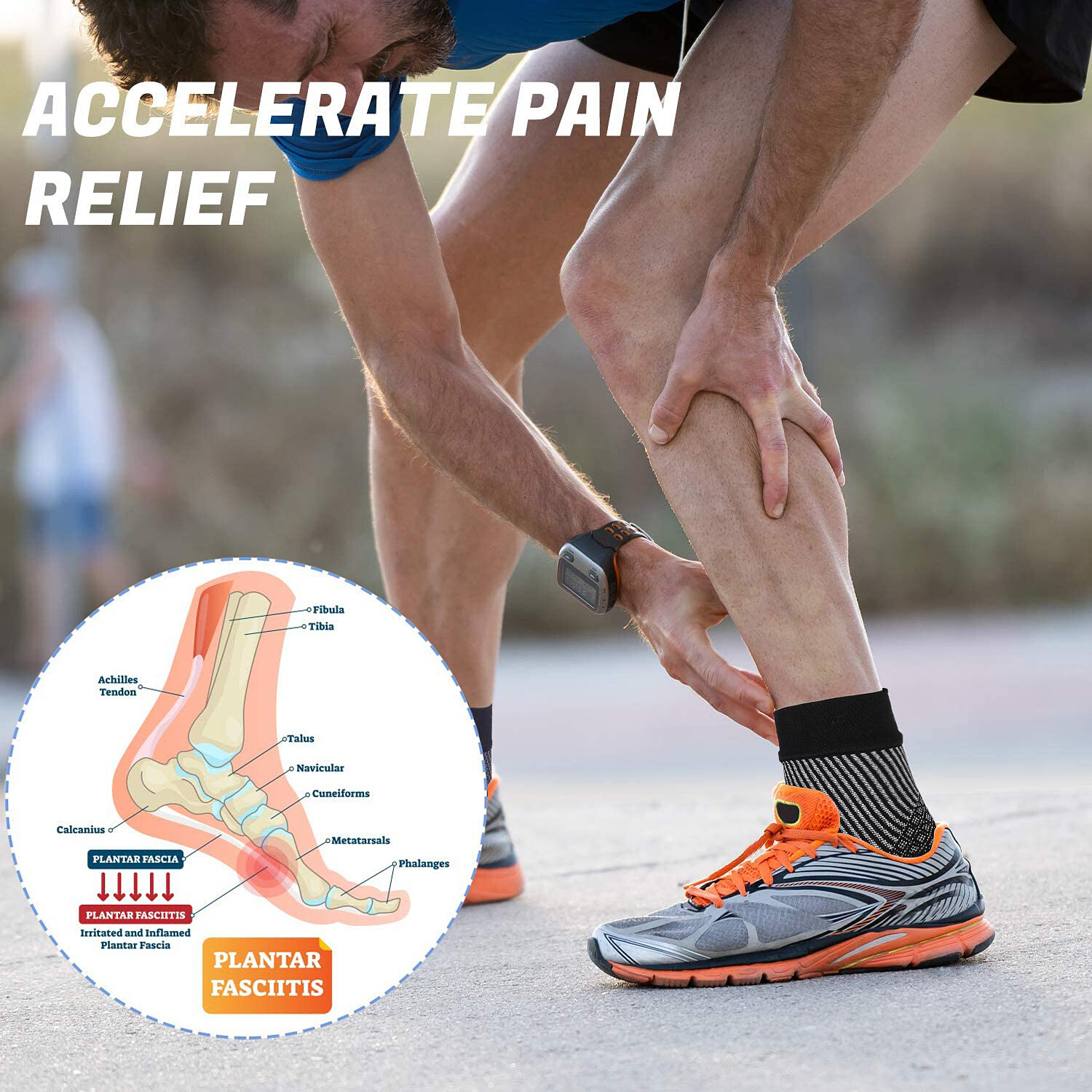 Edema Relief Socks, Plantar Fasciitis Foot Support Socks w/15-20mmHg Compression