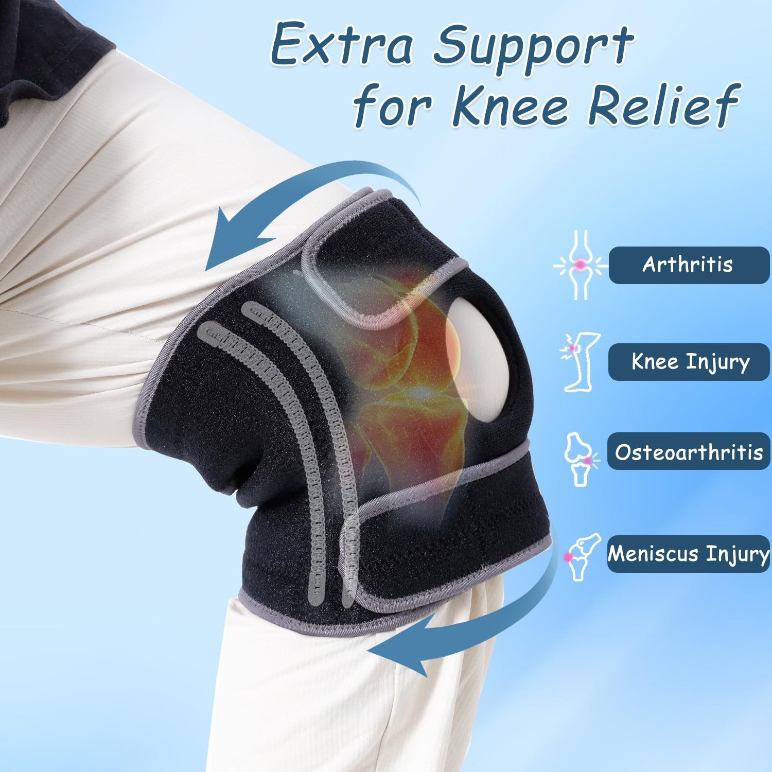 Extra Large Knee Brace Support Arthritis Meniscus Tear Adjustable 2XL Grey