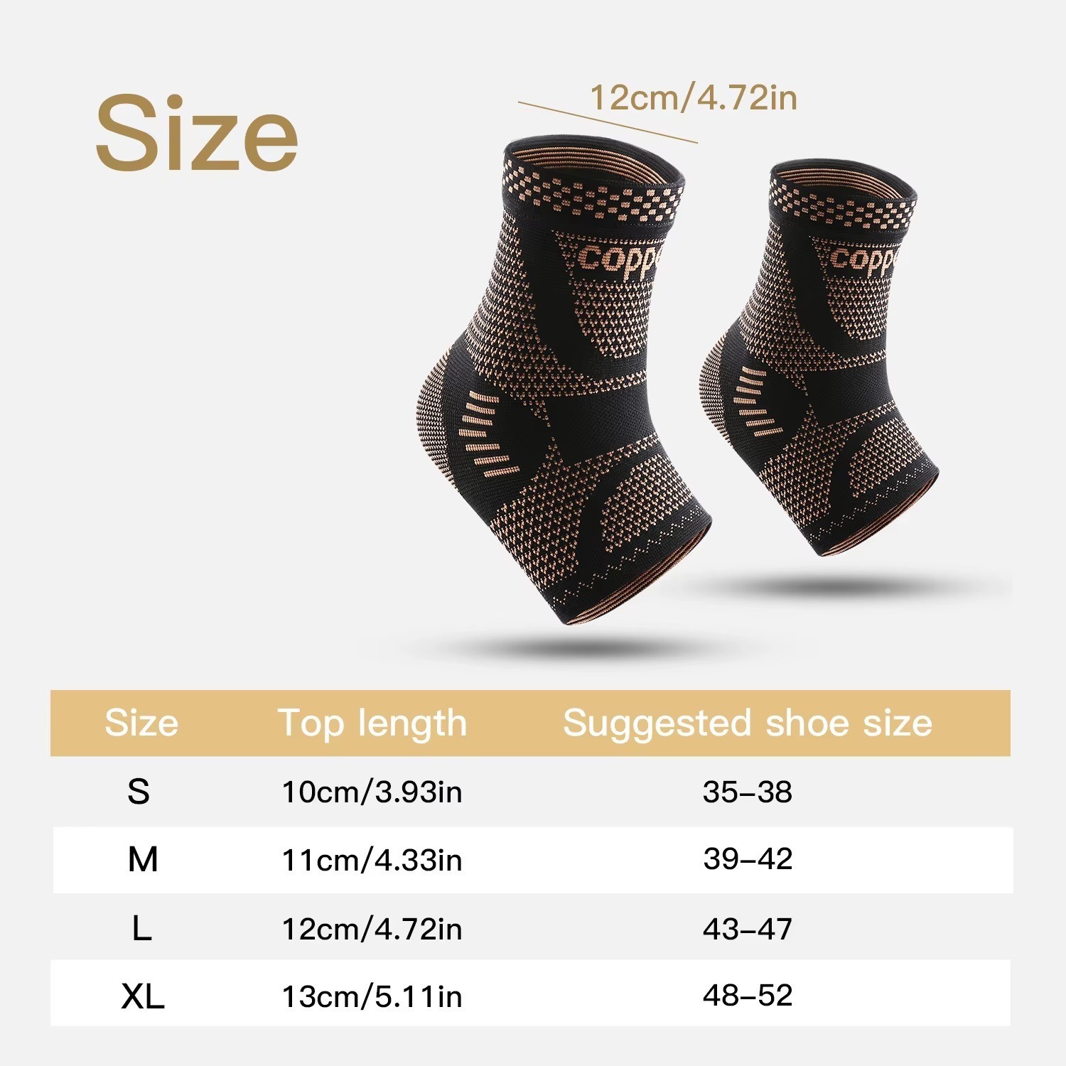 Copper Ankle Support Brace Compression Sleeve Foot Pain Relief Sock