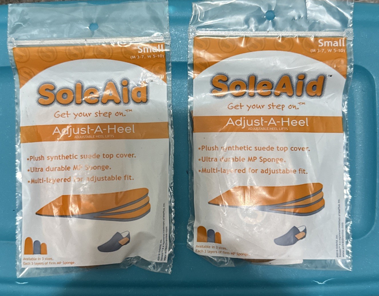 2- SoleAID ADJUST A HEEL SMALL HEEL LIFT PADS M 3-7 W 5-10 NEW