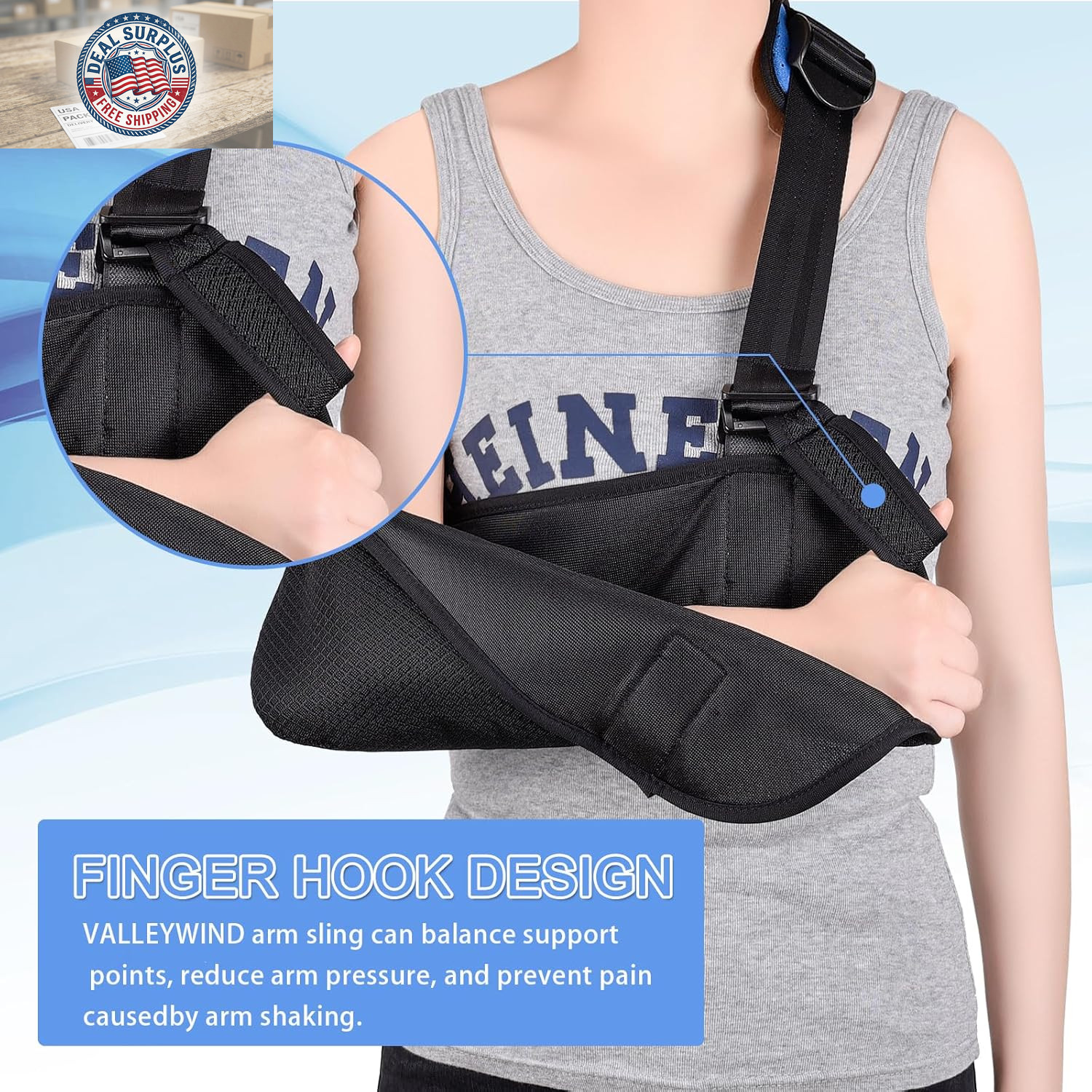 VALLEYWIND Arm Sling, Shoulder Immobilizer for Hand, Shoulder, L, Black