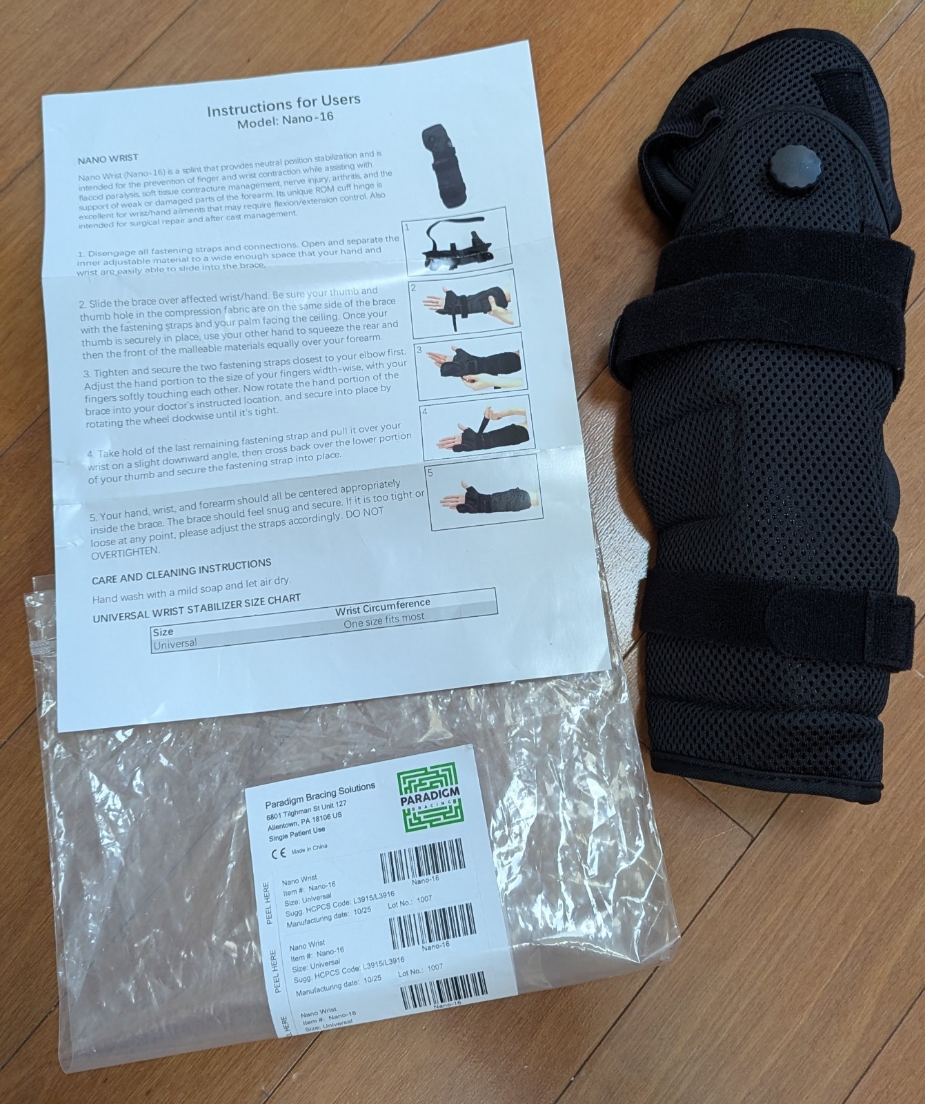 Universal Black Wrist Brace / Paradigm Nano-16 / Left Or Right / L3915 L3916