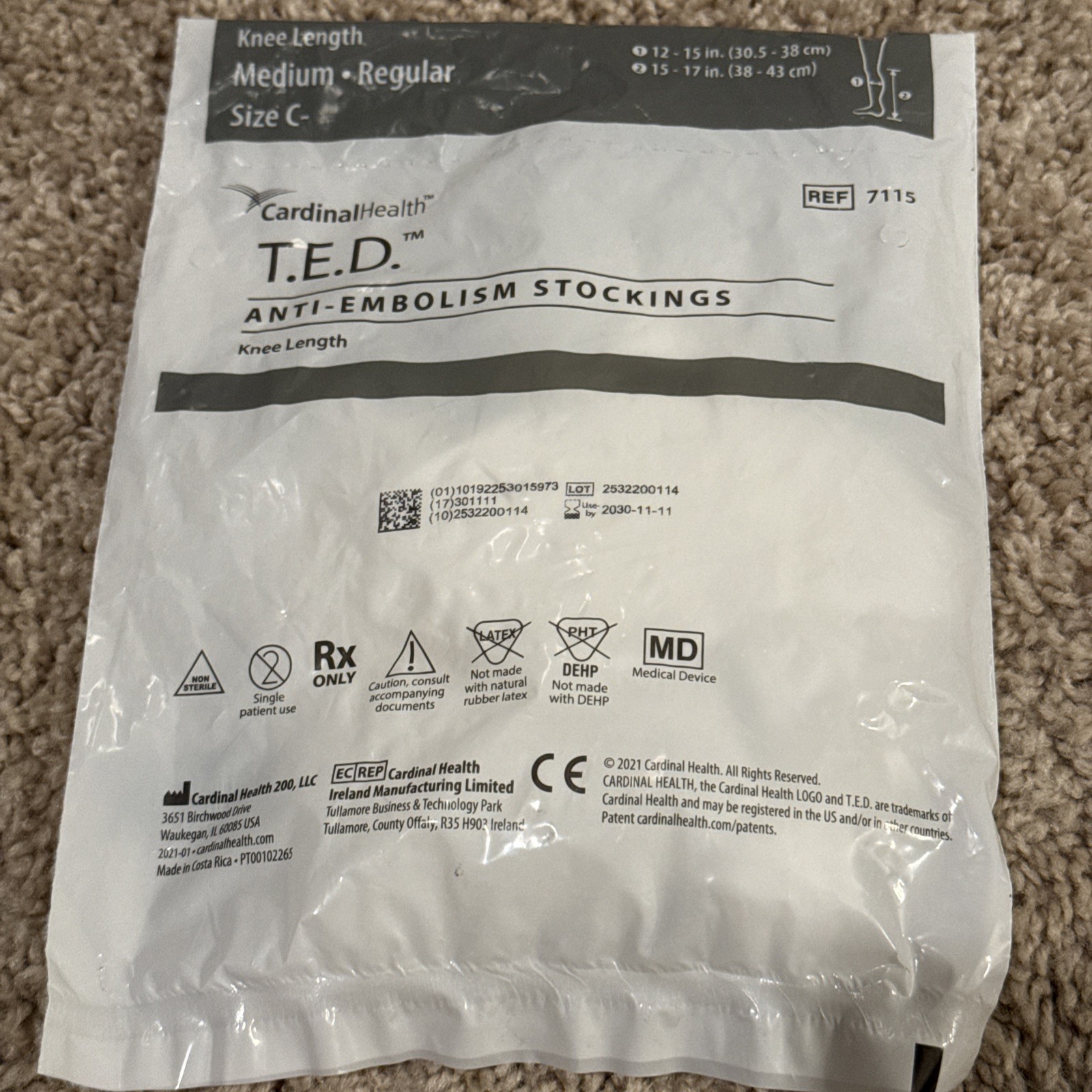 Cardinal Health T.E.D. Anti-embolism Stockings Size C Medium Regular Knee Length