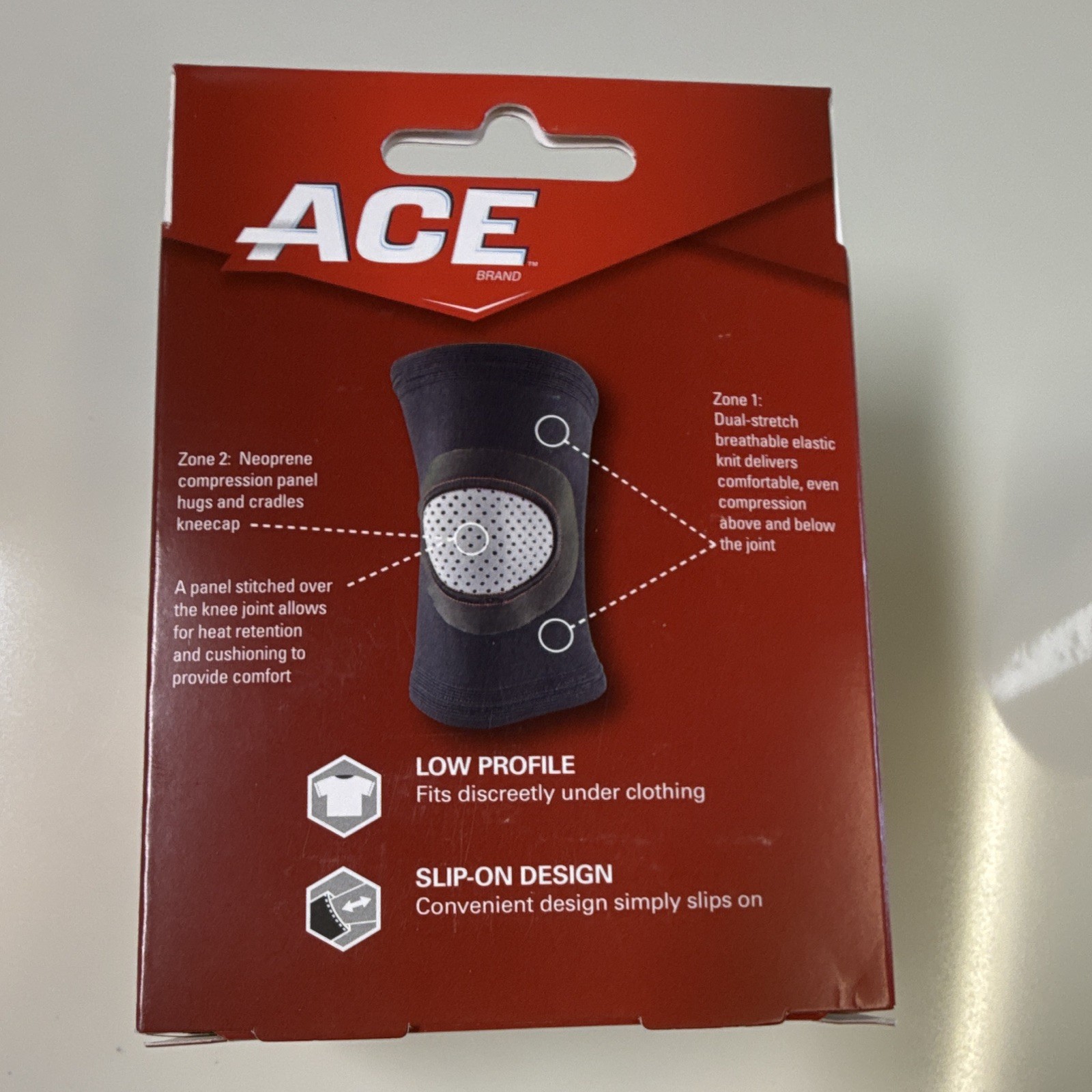 ACE Knee Compression Sleeve Support Brace Slip-On Low Profile L/XL Black