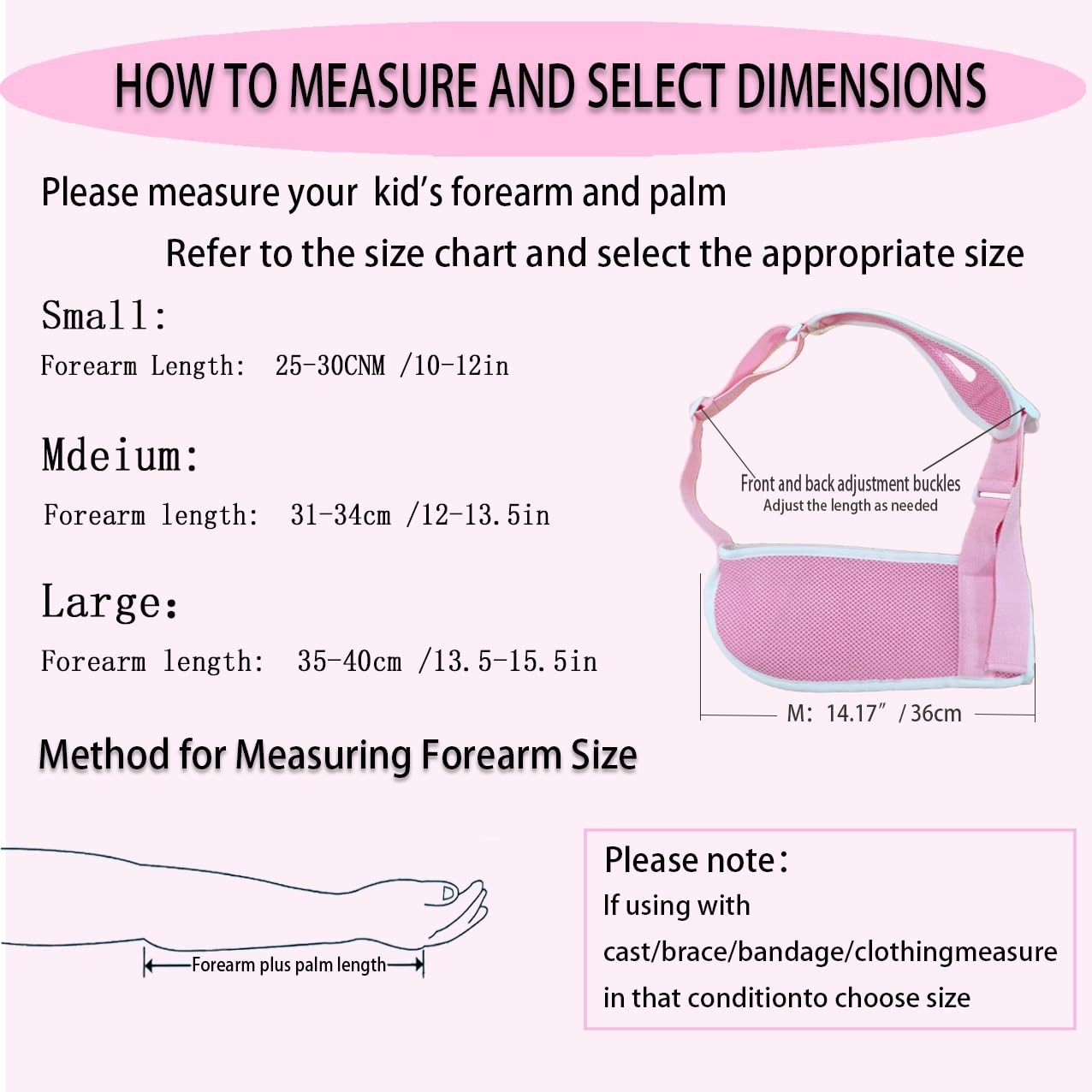 Adjustable Kids Arm Sling Shoulder Support Injuries Rehab Pink Medium