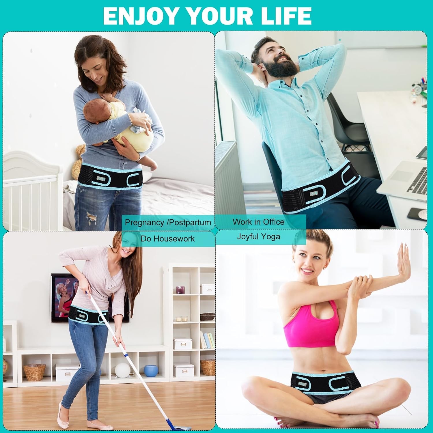 Universal Sacroiliac Hip Belt with Double 3D Pad Anti Slip Strips for Lower