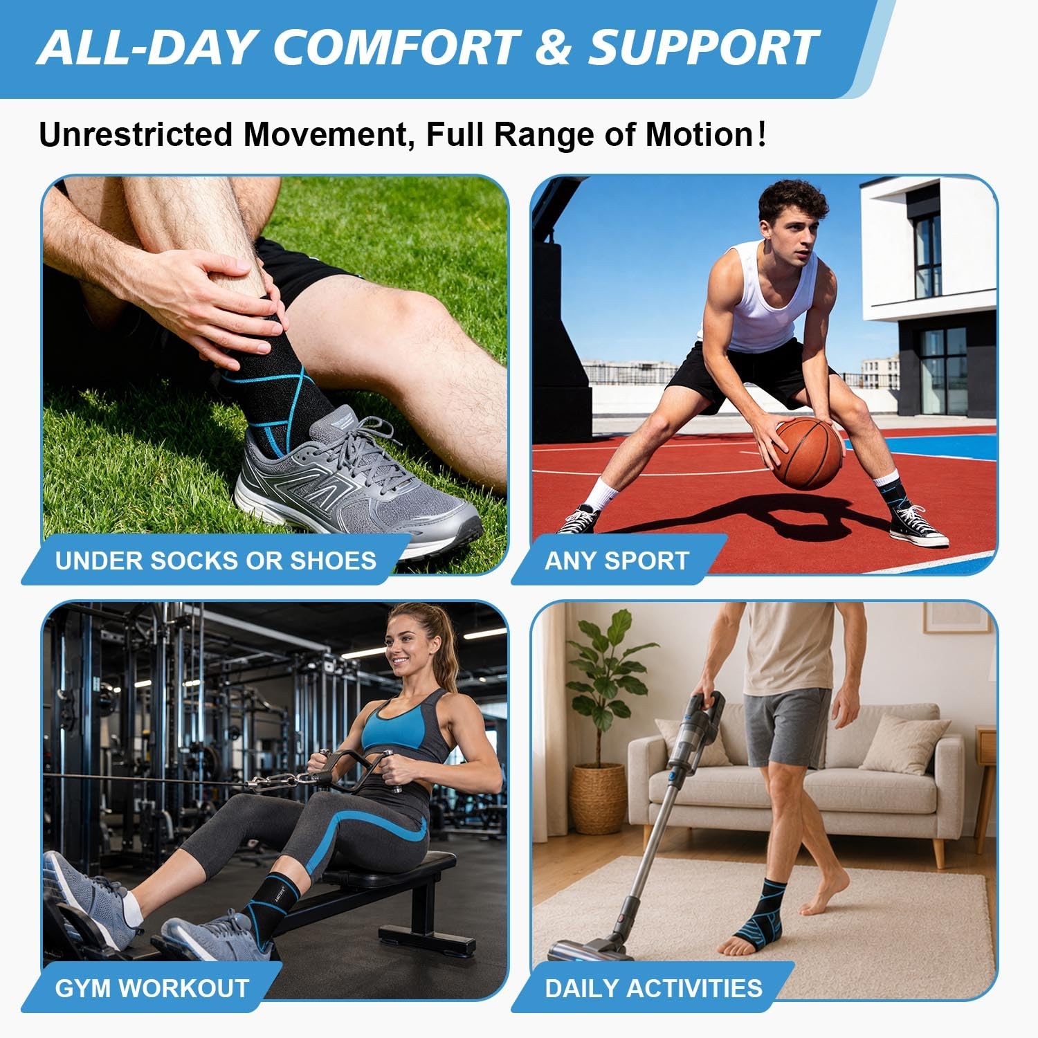 Ankle Brace for Women & Men: Adjustable Straps Compression Support Sleeve for…