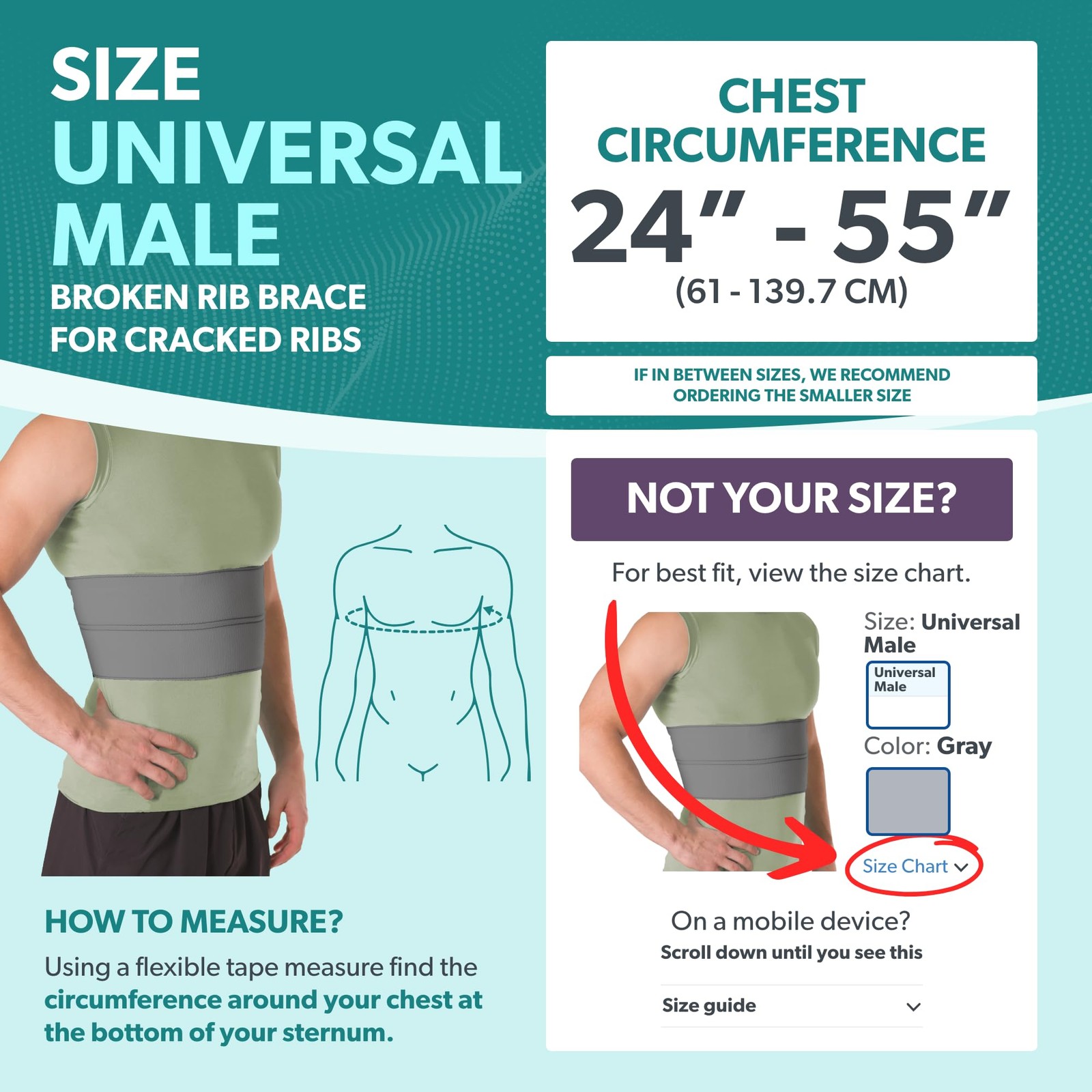 Broken Rib Brace Men Women Protector Compression Wrap Chest Support Gray