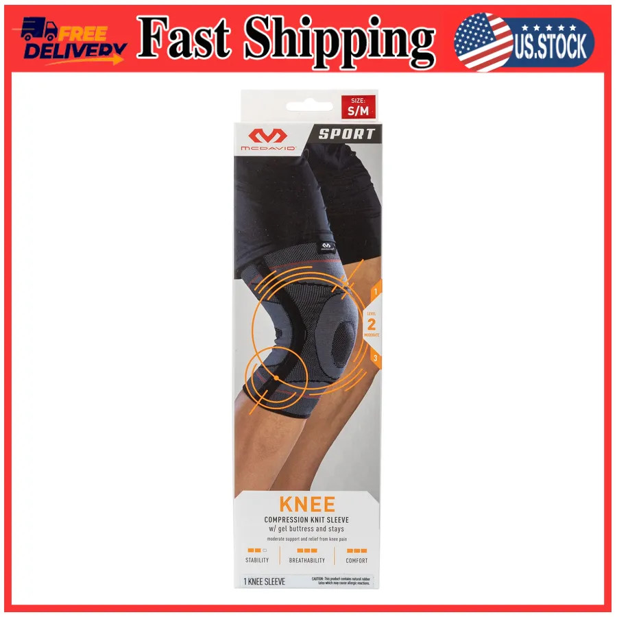 McDavid Knee Compression Knit Sleeve with Gel Buttress and Stays Size S/M