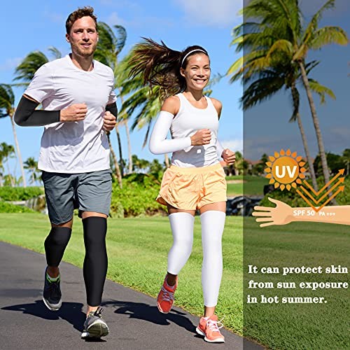 Geyoga 2 Pairs Compression Full Length Leg Sleeve Arm X-Large Black, White