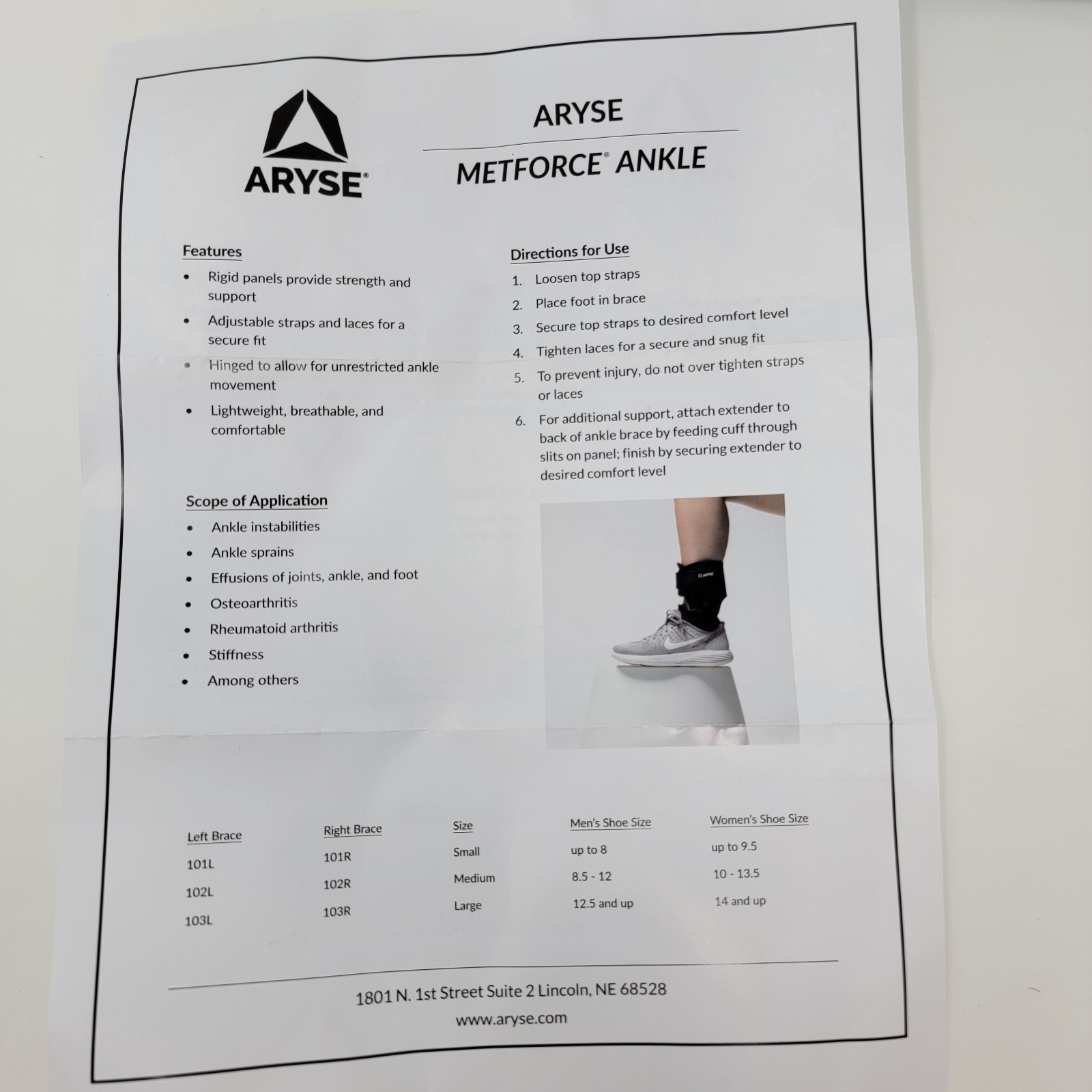 New! ARYSE AY-06-102R Medium Right – Metforce Hinged Ankle Brace M-R Black