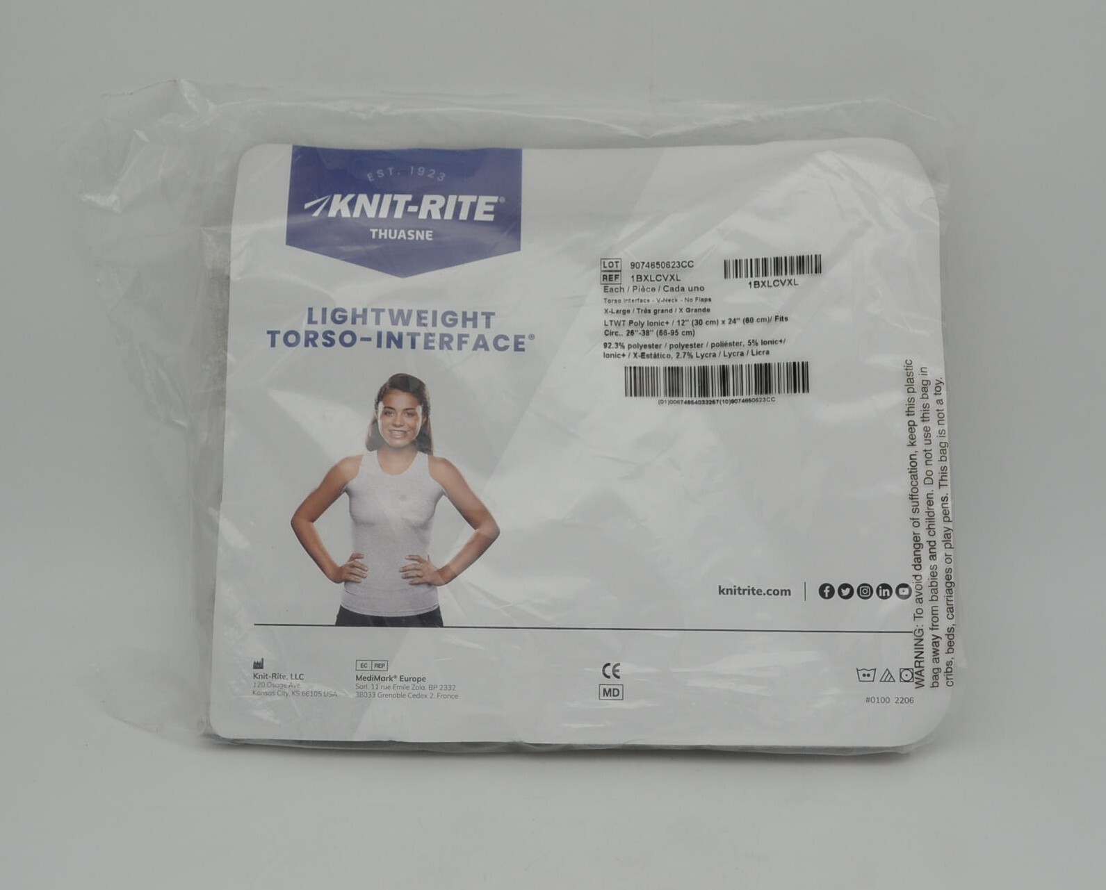 New Knit-Rite Lightweight Torso-Interface V Neck No Flaps XLarge Gray