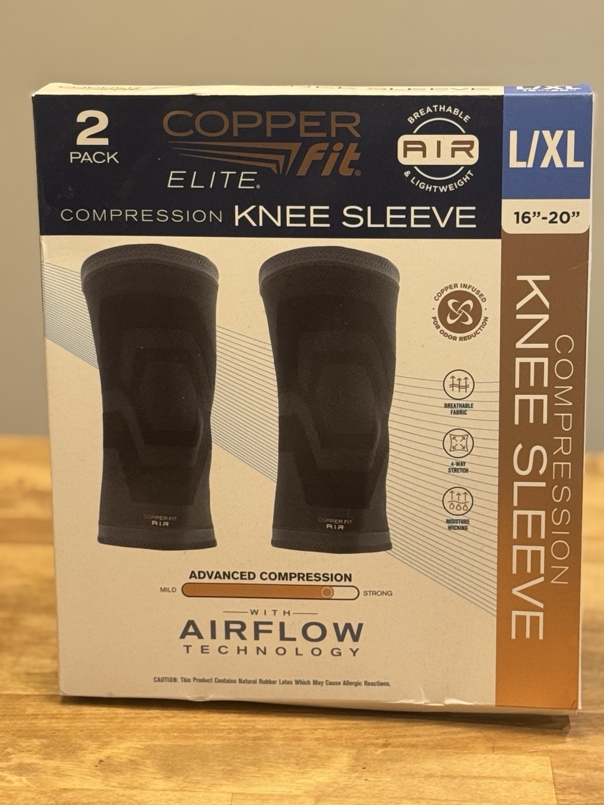 Copper Fit Elite Compression Knee Sleeve 2 Pack L/XL 16-20″ Airflow Technology