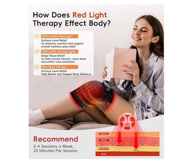 Therapy Knee Brace with Vibration Massage 660Nm 850Nm -Infrared Cordless