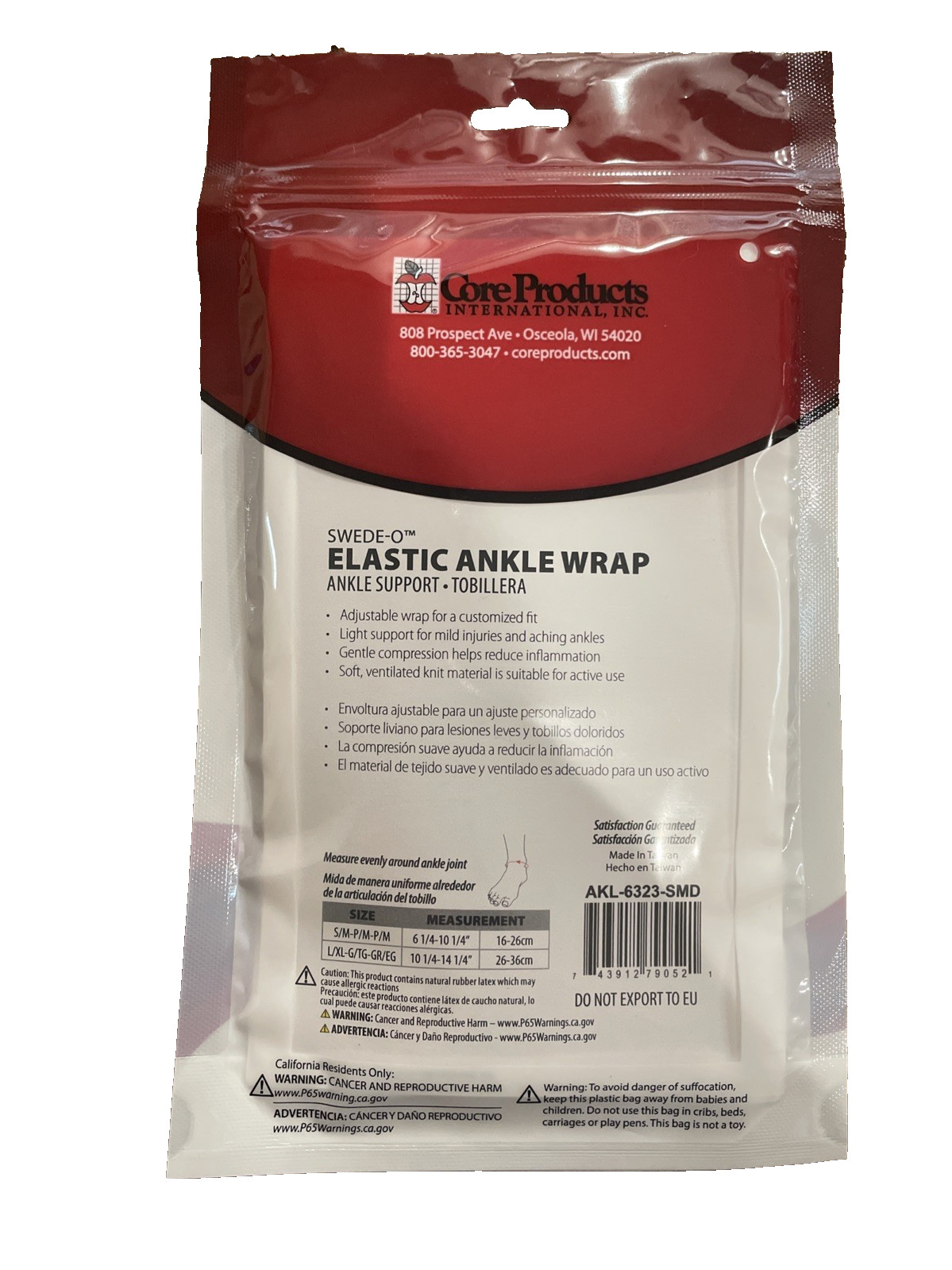 Swede-O Elastic Ankle Wrap Adjustable Strap Gentle Comfort Compression Support