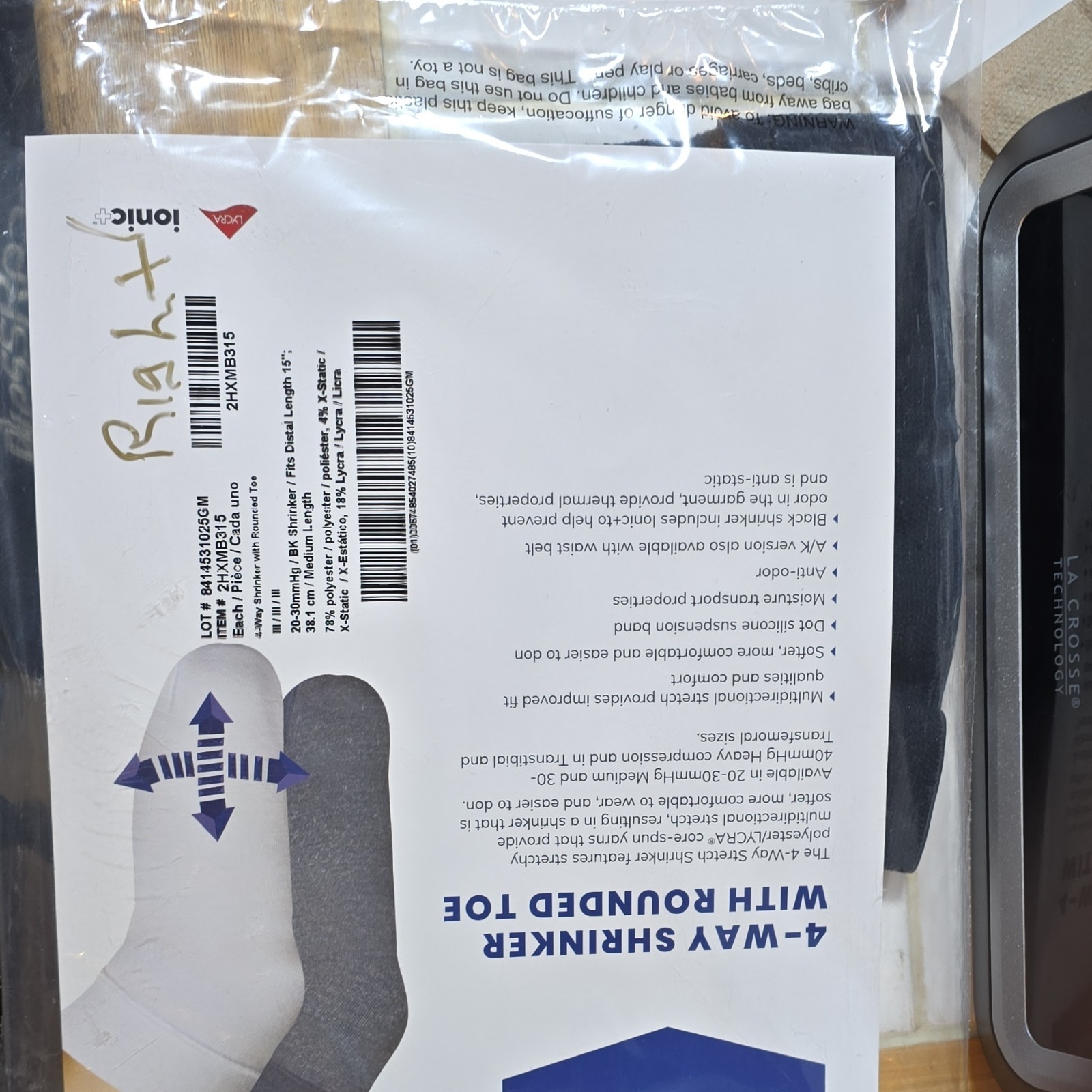Knit-Rite 4-Way Shrinker Rounded Toe Medium Compression Sleeve Black 2HXMB315