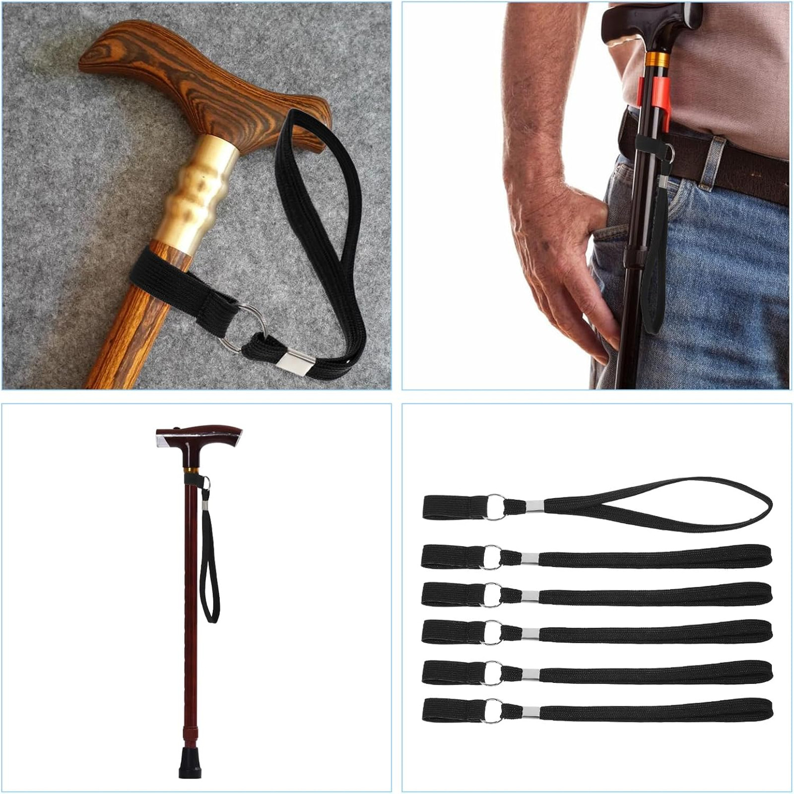 Cane Wrist Strap Replacement Elastic Black Strap for Walking Stick and Trekking