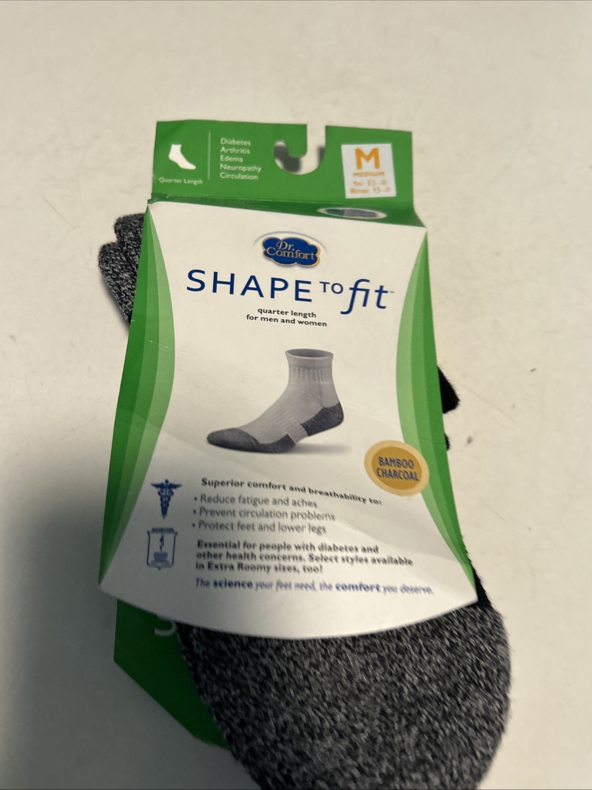 Dr Comfort Diabetic Quarter Length Socks Shape to Fit Medium Charcoal