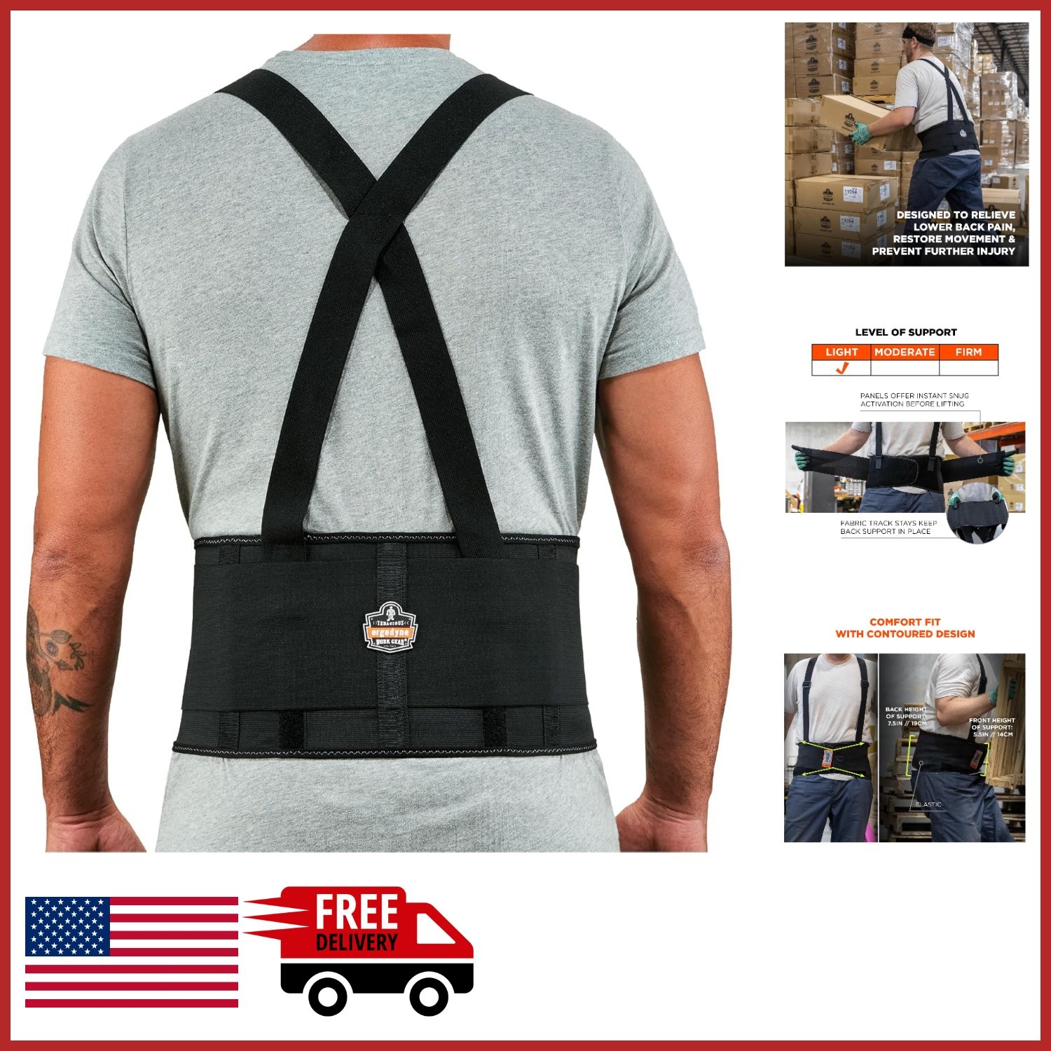 Elastic Back Support Belt for Adults Large Size with Adjustable Suspenders
