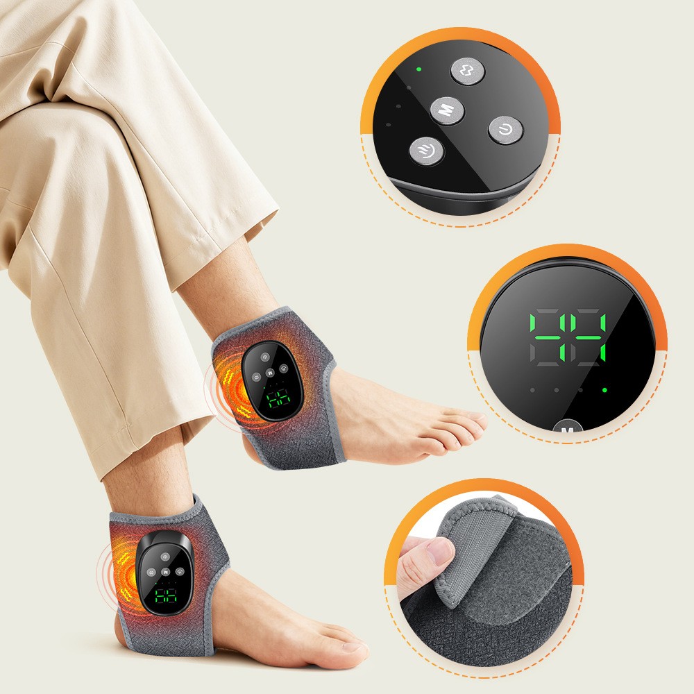 Rechargeable Heated Ankle Massager with Vibration, 4 Temp Levels LCD Display