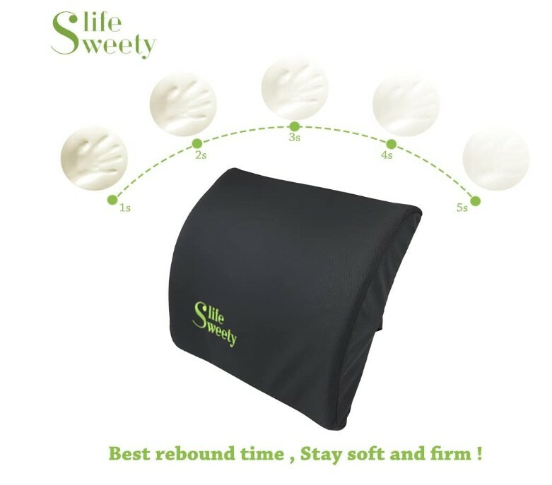 100% Memory Foam Office Chair Lumbar Back Cushion Support- Black, Washable- New