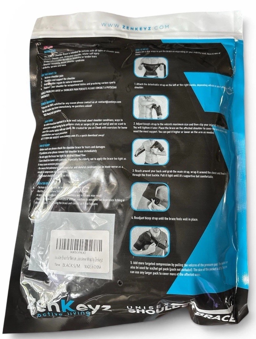 ZENKEYZ Shoulder Brace S/M Unisex Adjustable Rotator Cuff Support Black