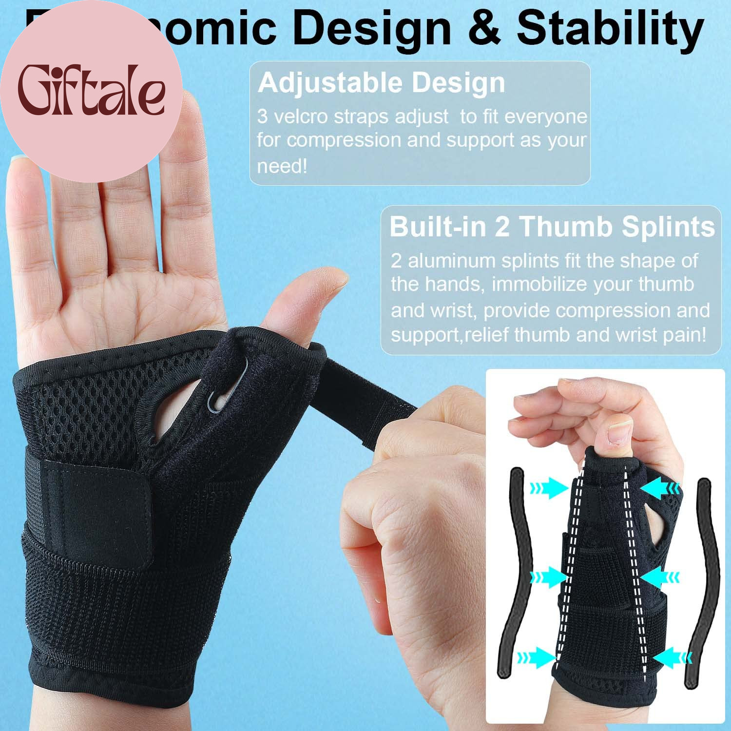 Trigger Thumb Splint for Left Right Hand,Thumb Spica Support Brace Wrist Stabili